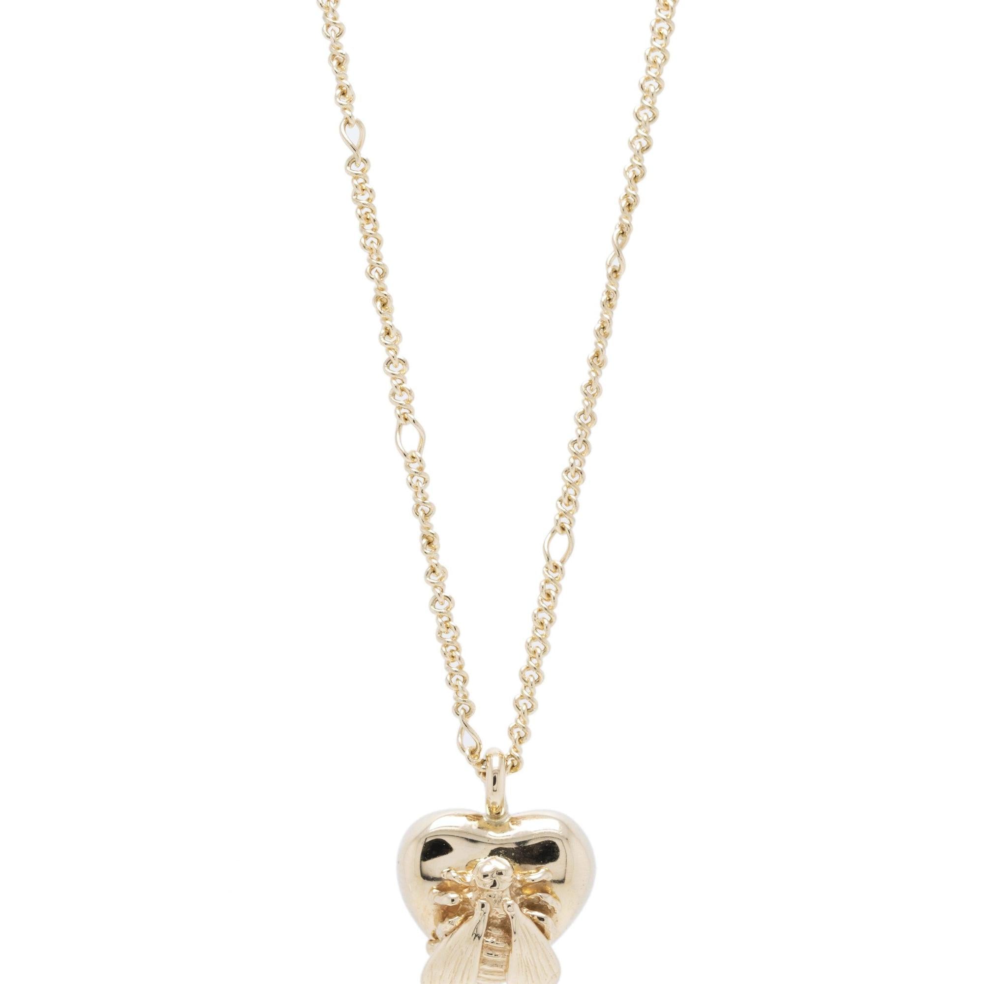 Gucci 18k Gold Bee Heart Pendant Necklace