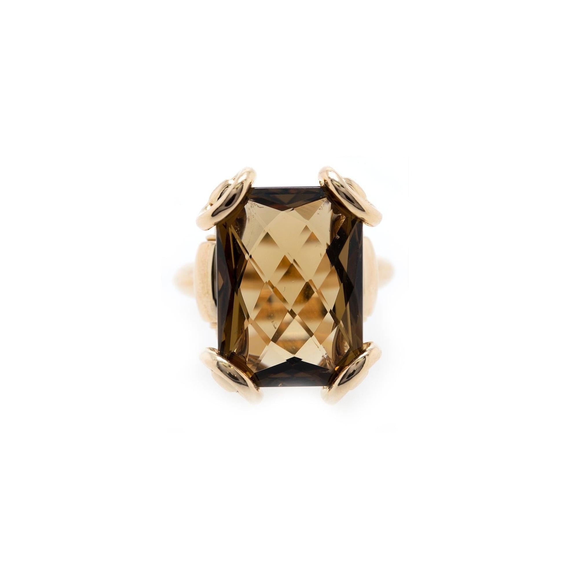 Gucci 18k Gold Smoky Quartz Horsebit Cocktail Ring