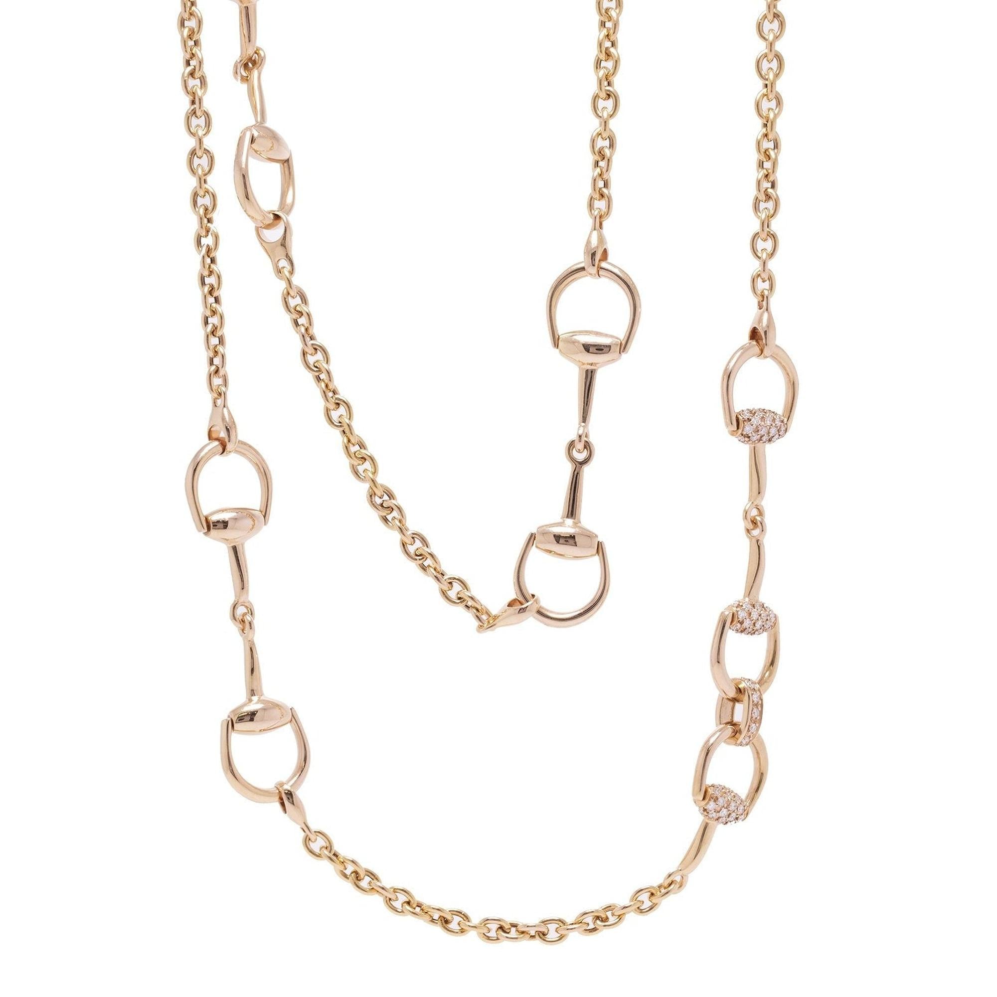 Gucci 18k Rose Gold Diamond Horsebit Station Necklace w/ Box