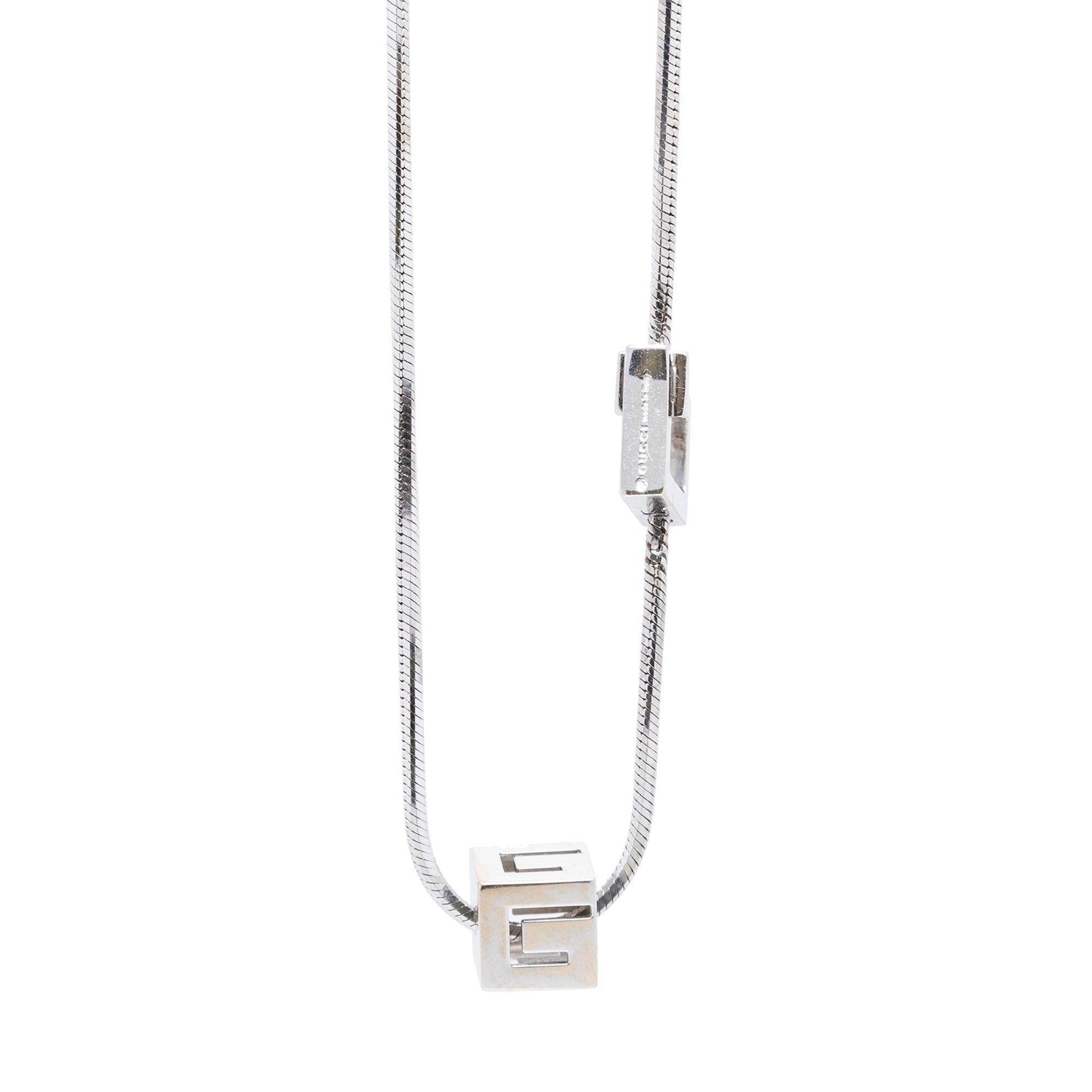 Gucci 18k White Gold Cube Necklace