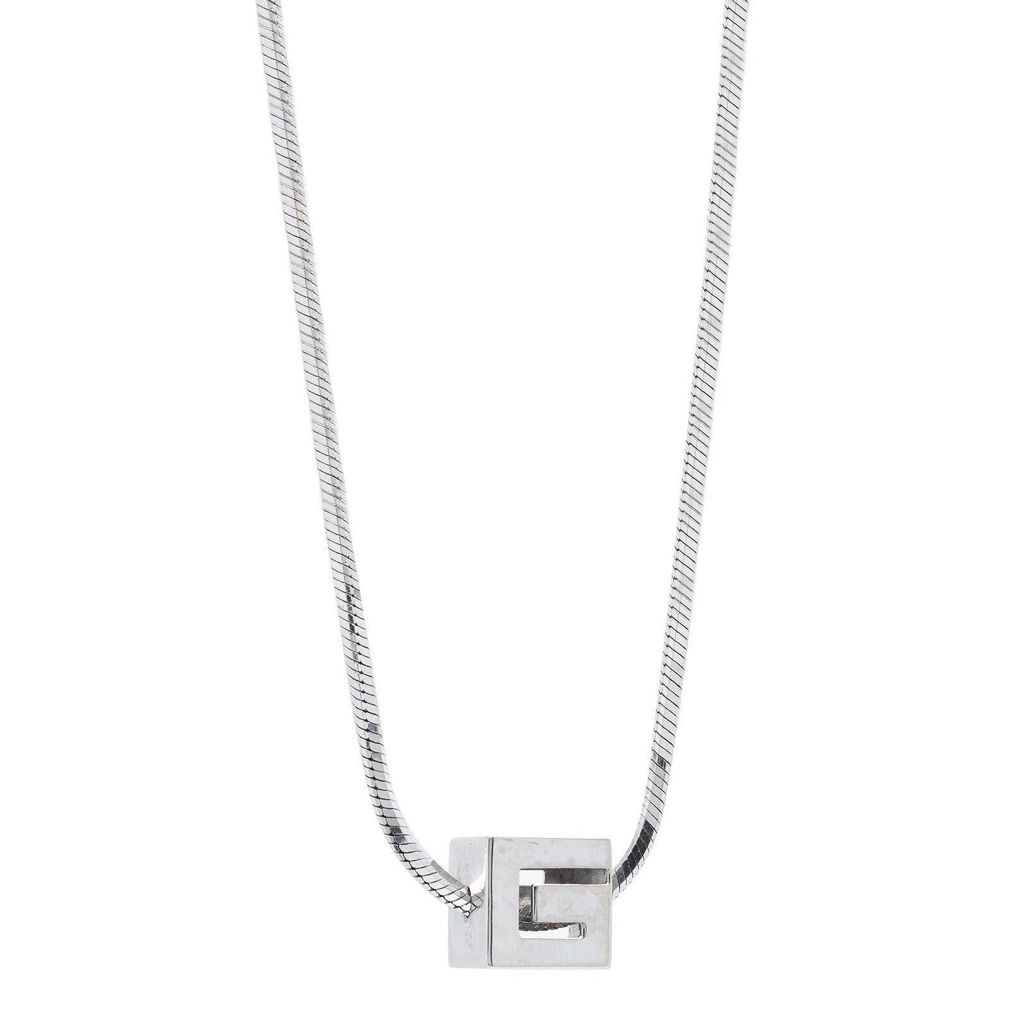 Gucci 18k White Gold Cube Necklace