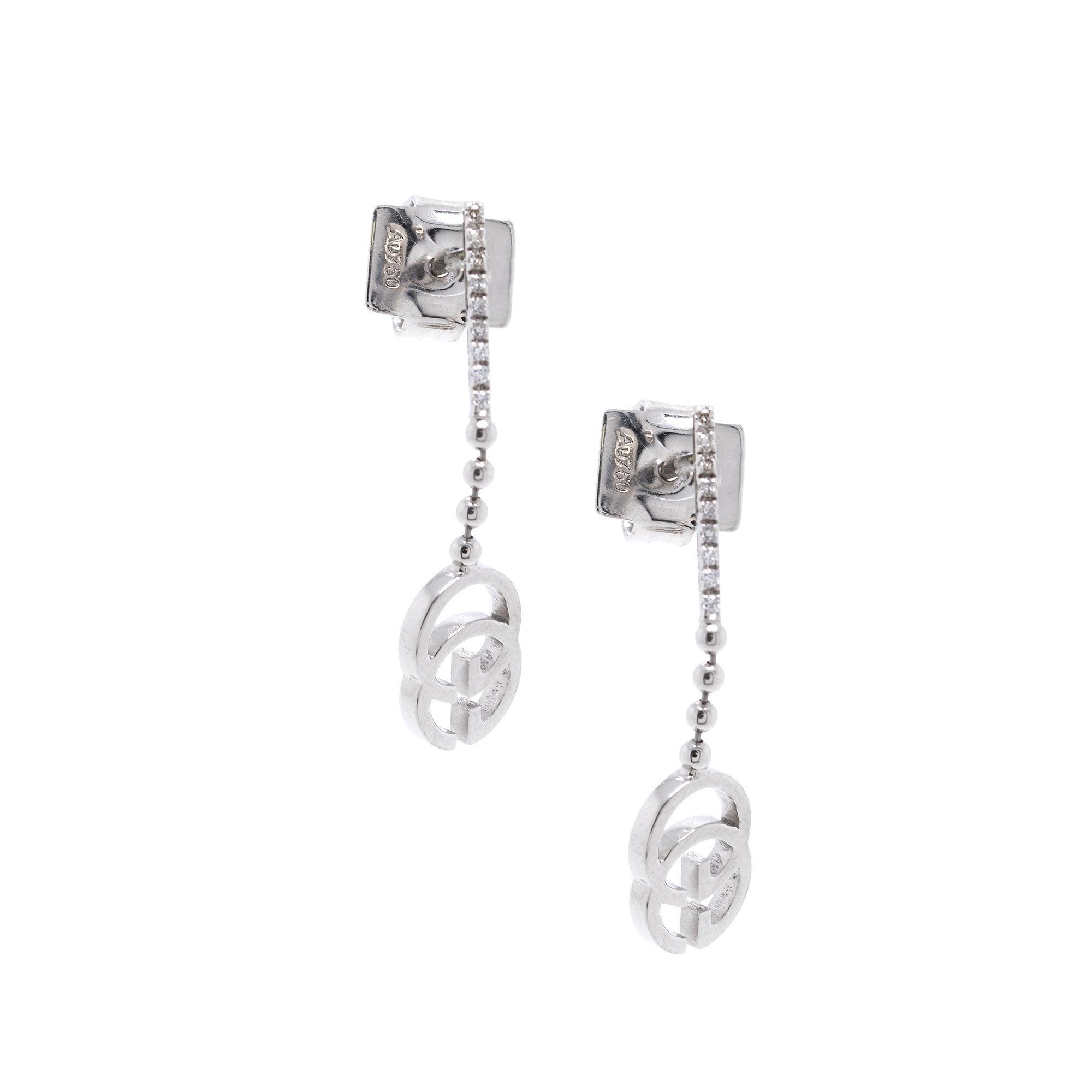 Gucci 18k White Gold & Diamond GG Drop Earrings