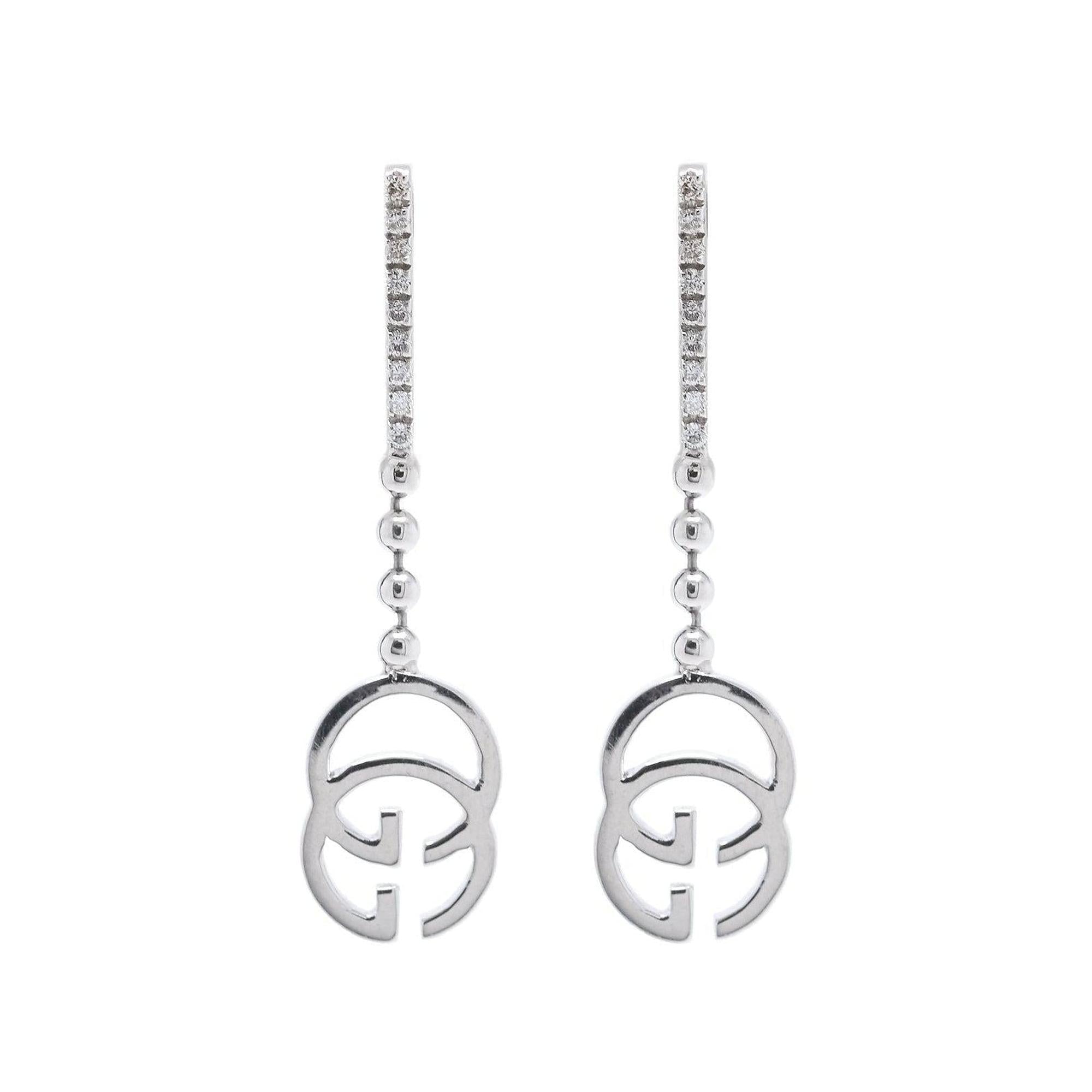 Gucci 18k White Gold & Diamond GG Drop Earrings