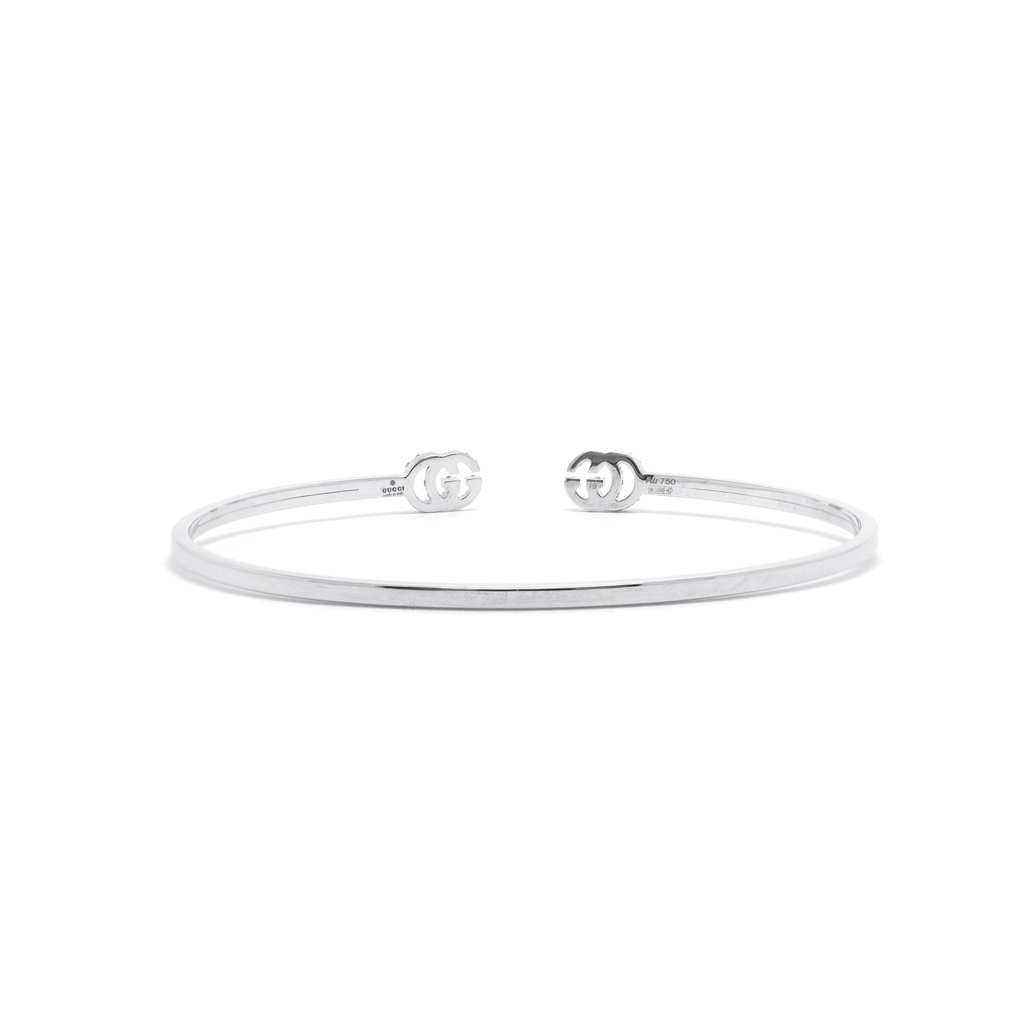Gucci 18k White Gold GG Running Diamond Cuff Bracelet