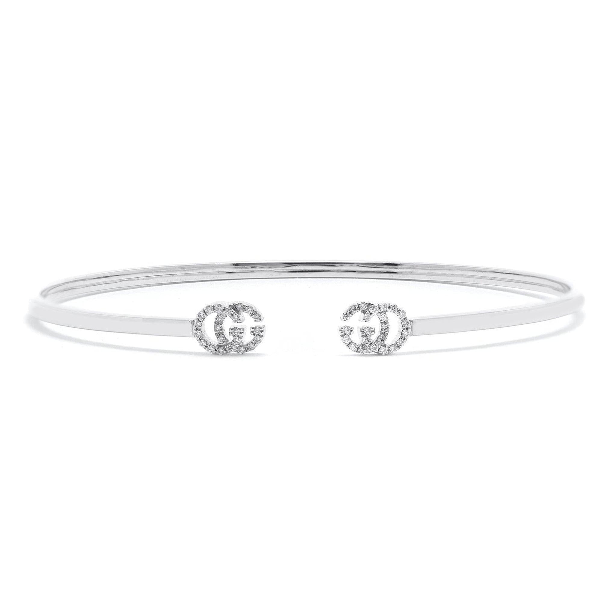 Gucci 18k White Gold GG Running Diamond Cuff Bracelet