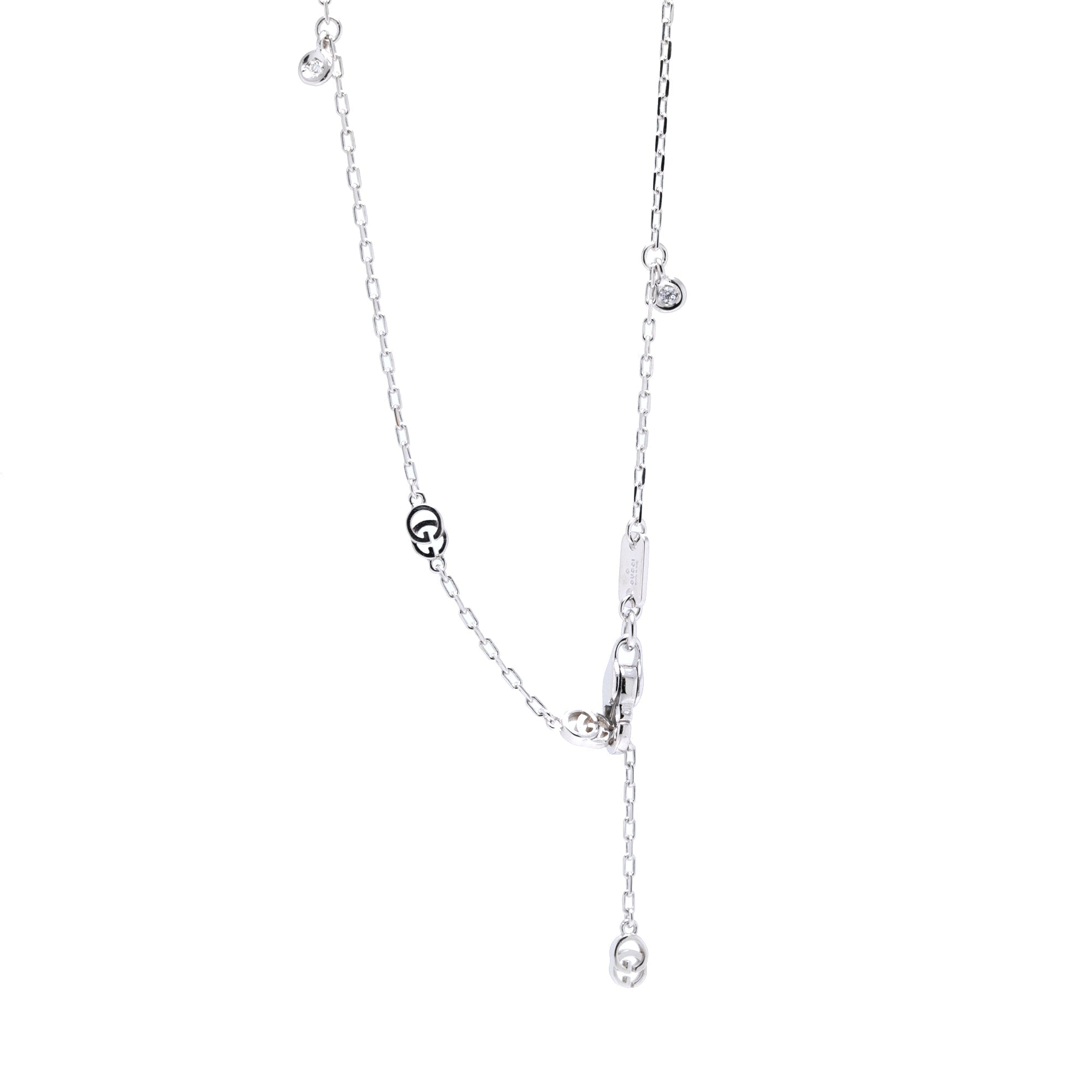Gucci 18k White Gold GG Running Necklace with Diamonds