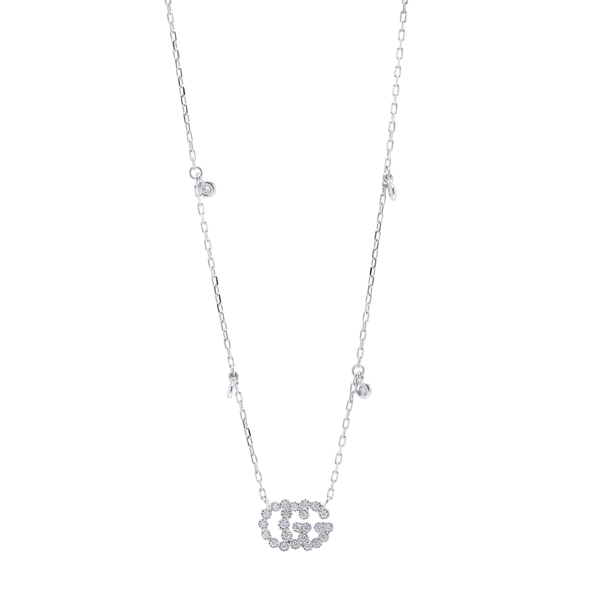 Gucci 18k White Gold GG Running Necklace with Diamonds
