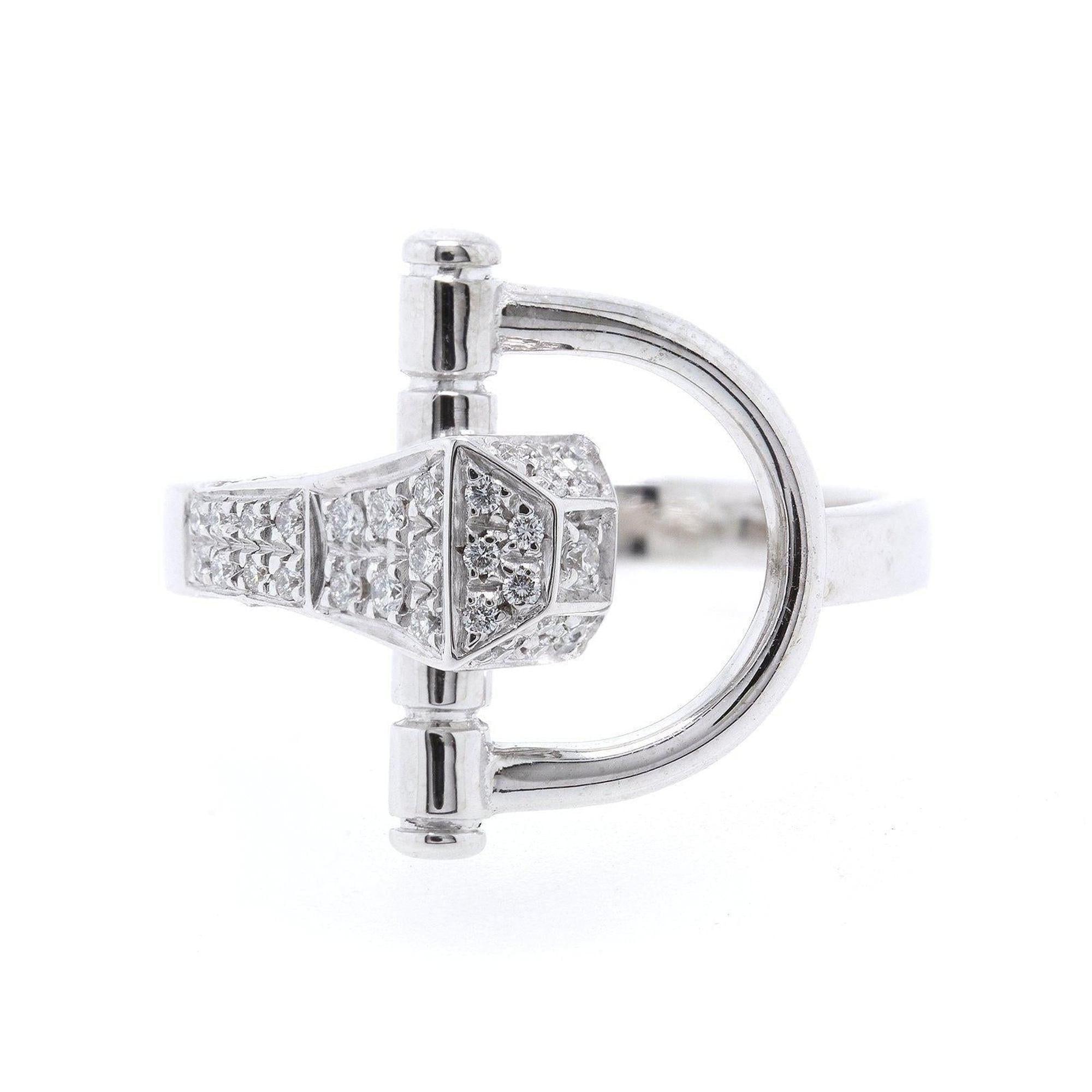 Gucci 18k White Gold Horsebit Cocktail Ring