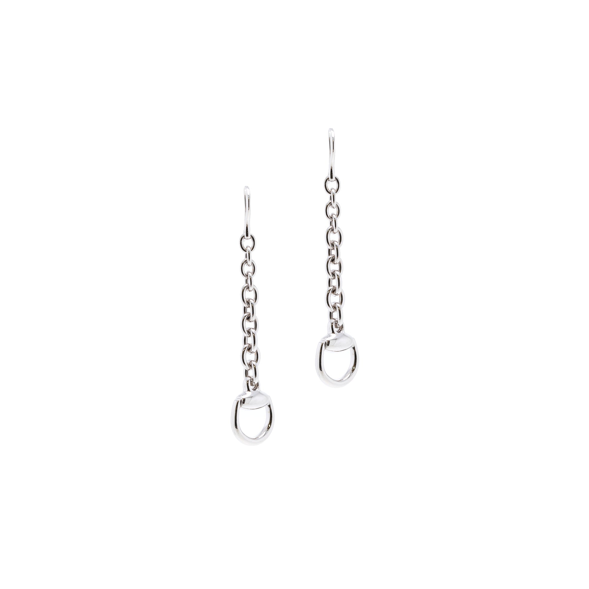 Gucci 18k White Gold Horsebit Drop Earrings