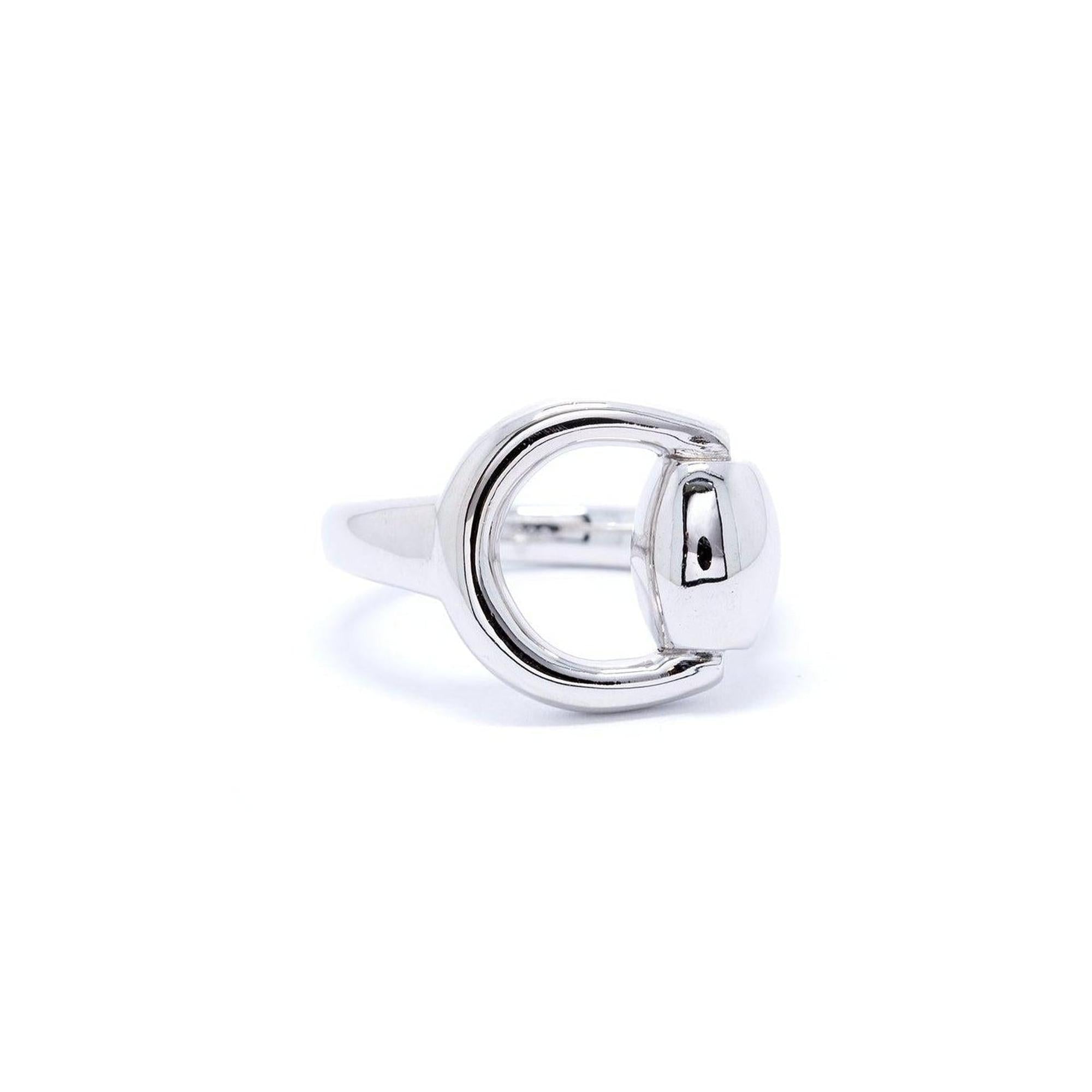 Gucci 18k White Gold Horsebit Ring