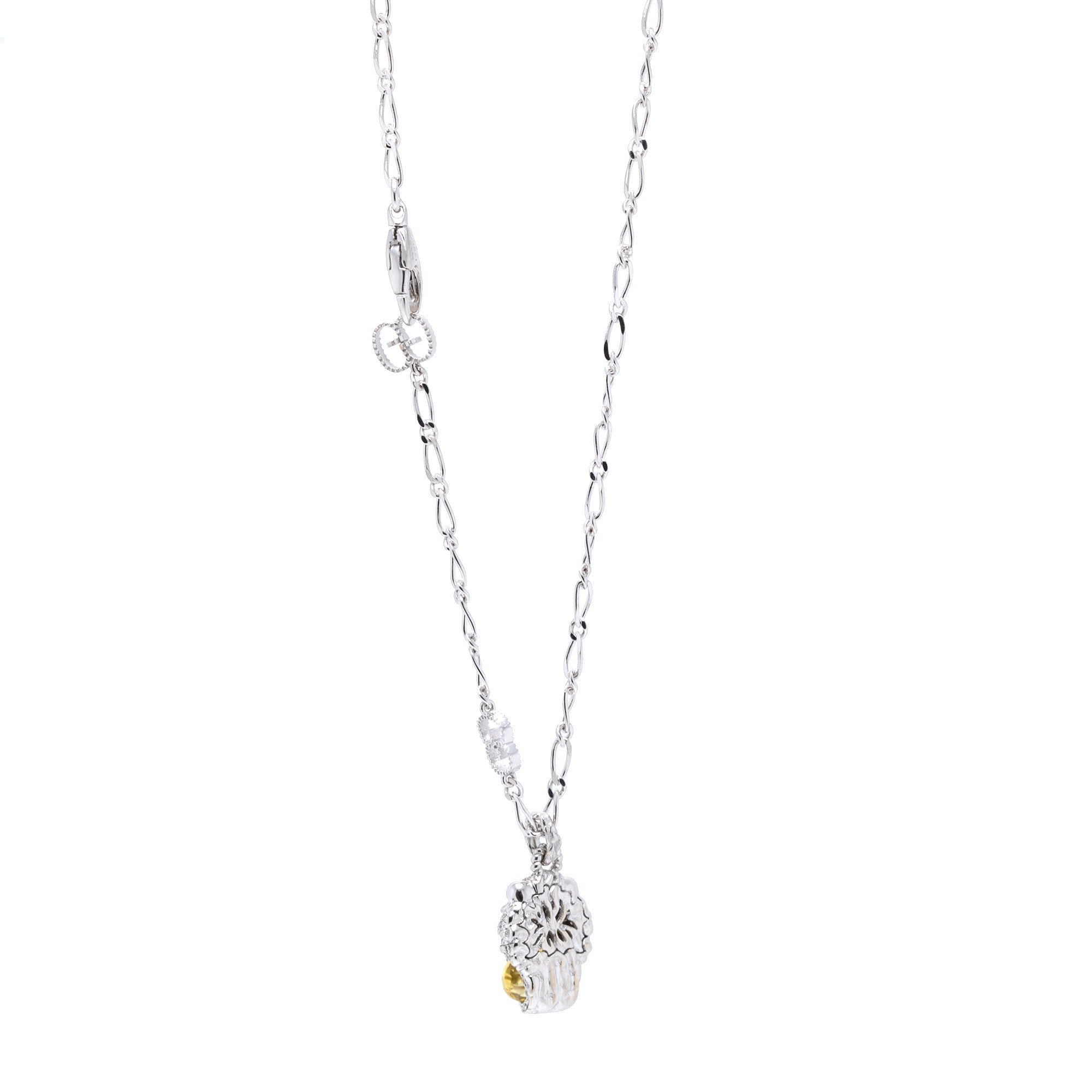 Gucci 18k White Gold Lion Head Pendant Necklace with Diamonds & Yellow Beryl