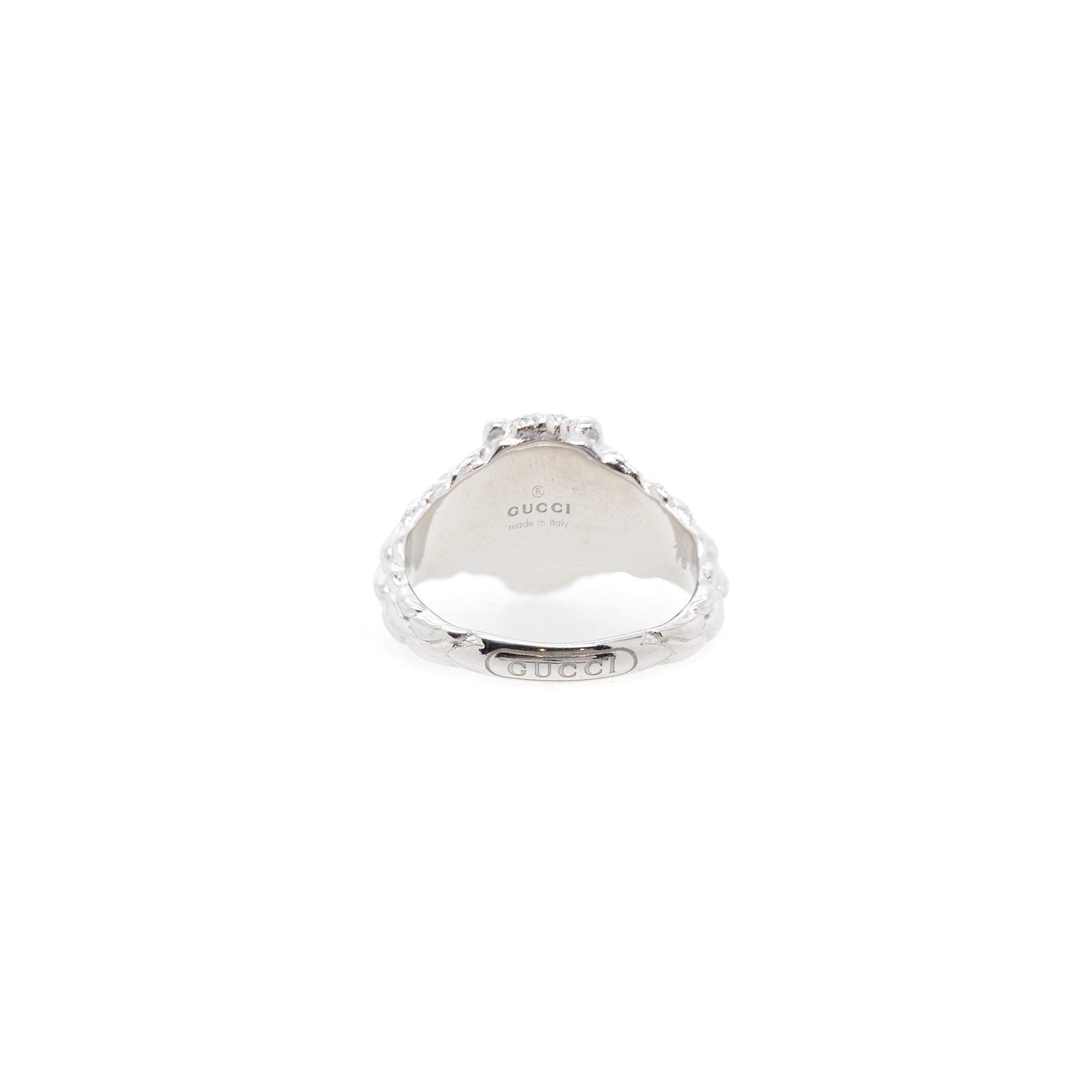 Gucci 18k White Gold Lion Head Ring with Aquamarine & Diamonds