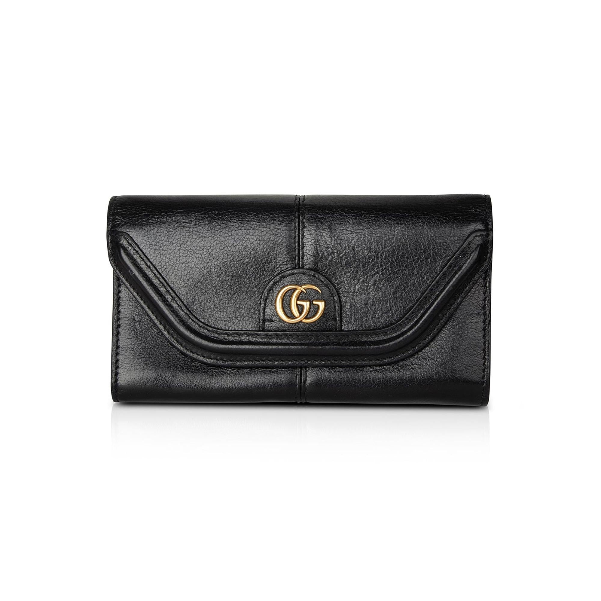 Gucci Black Calfskin Leather Flap Wallet