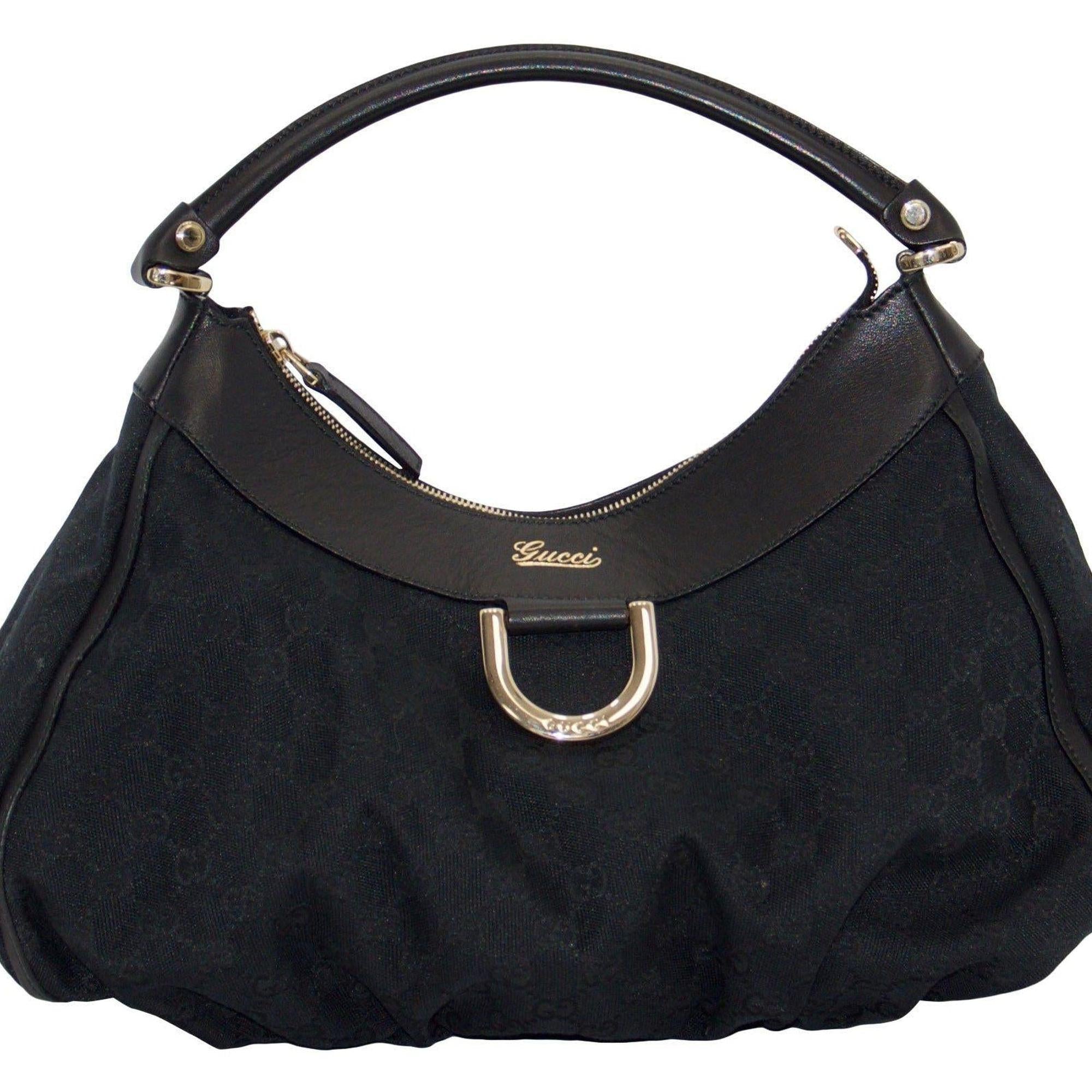 Gucci Black GG Canvas D Ring Hobo