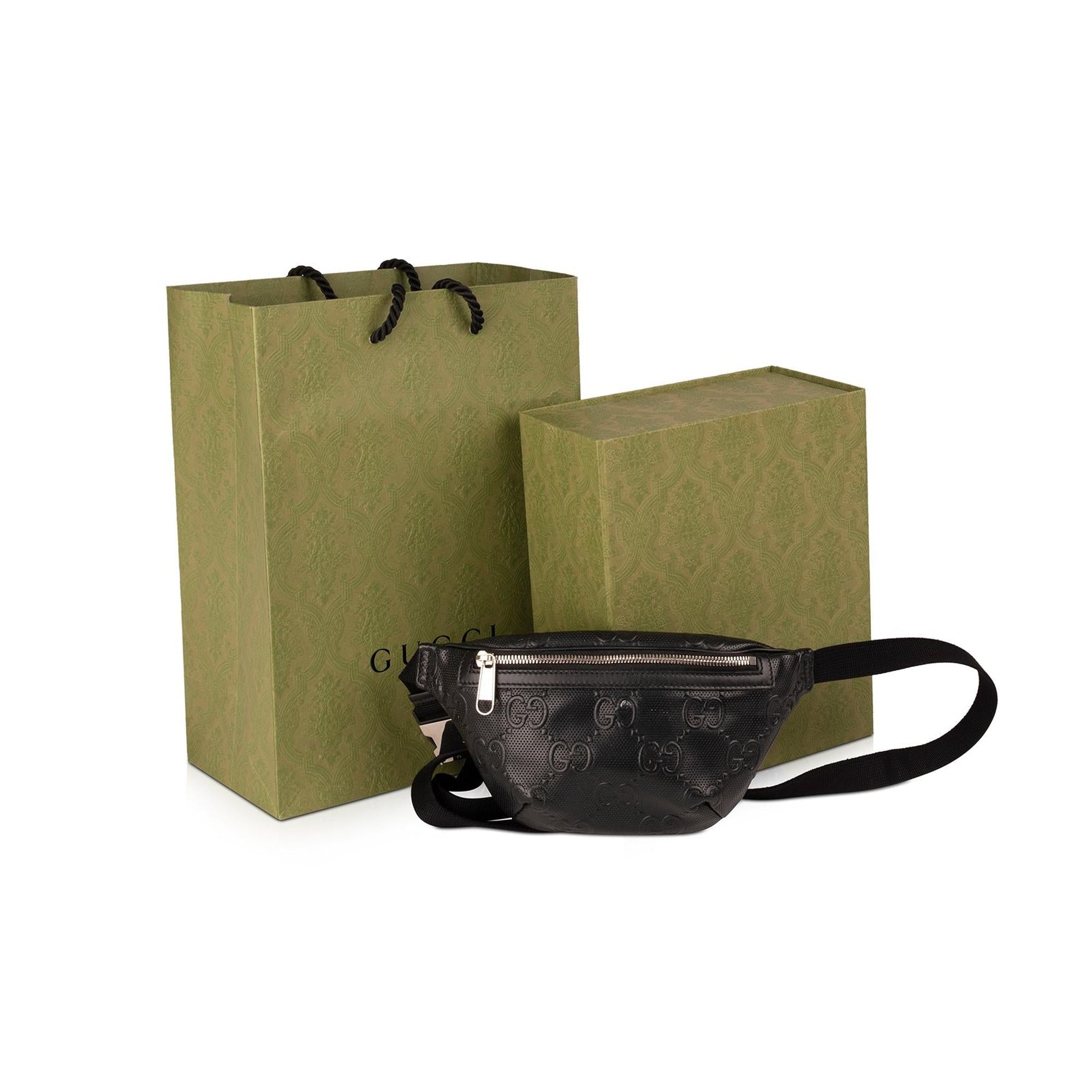 Gucci Black GG Embossed Belt Bag w/ Box & Receipt