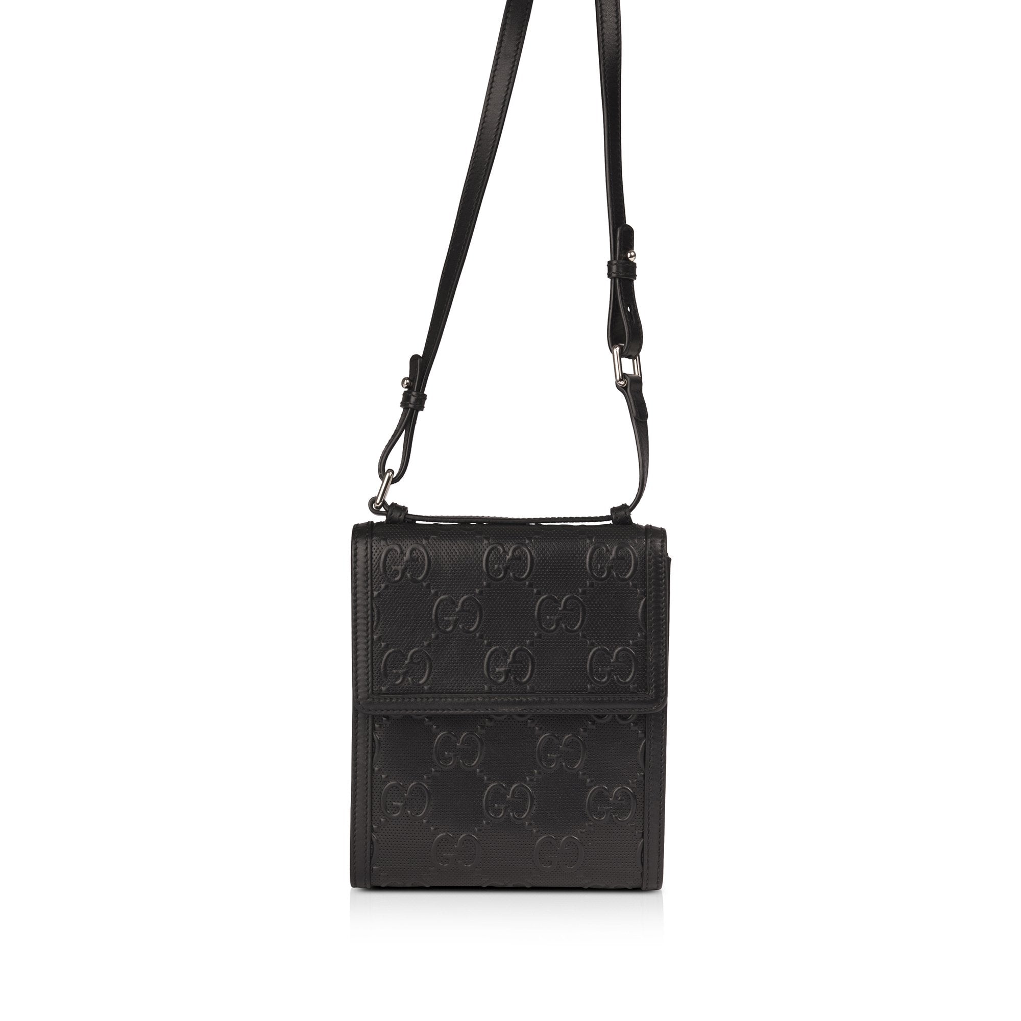 Gucci Black GG Embossed Messenger Bag