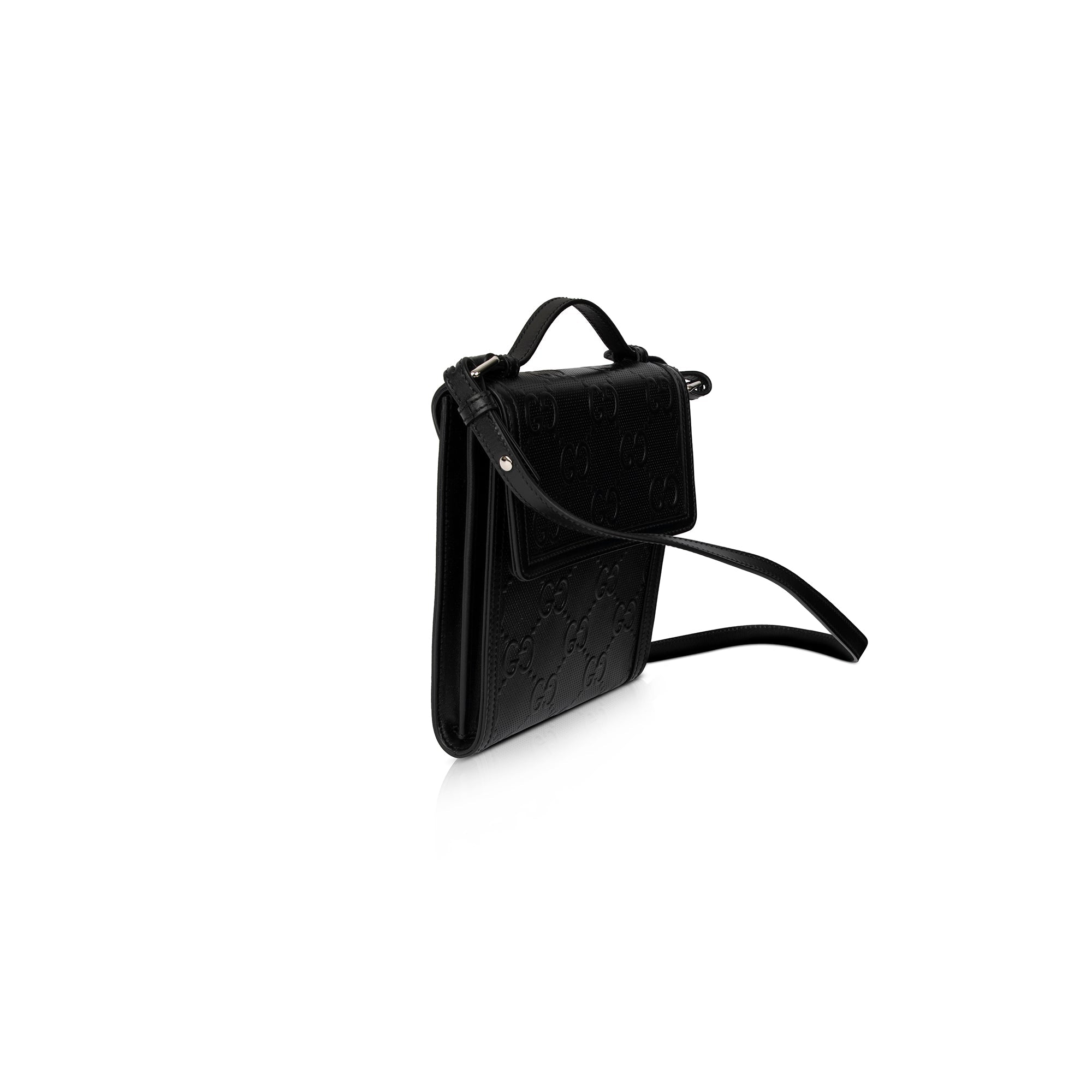 Gucci Black GG Embossed Messenger Bag w/ Box