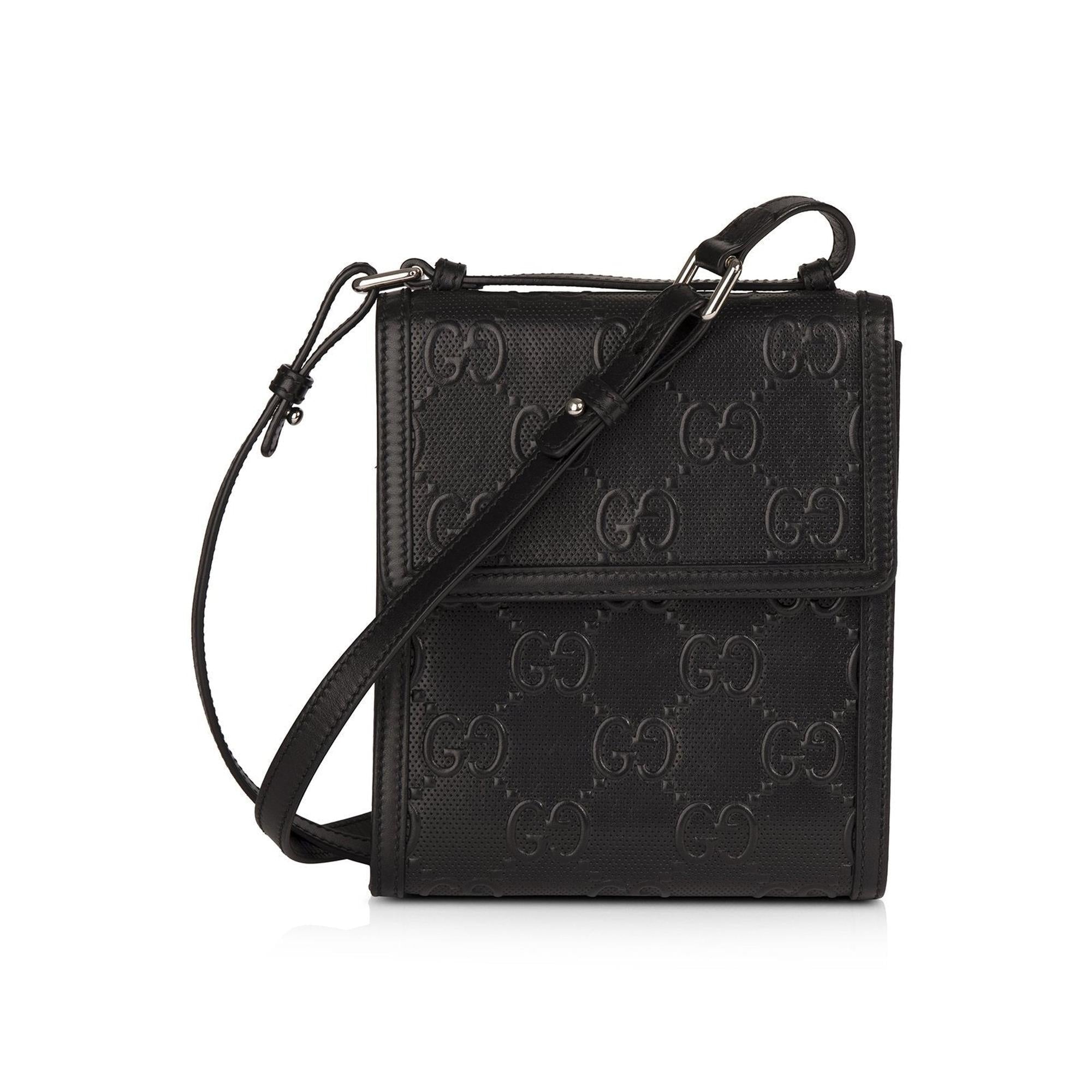 Gucci Black GG Embossed Messenger Bag