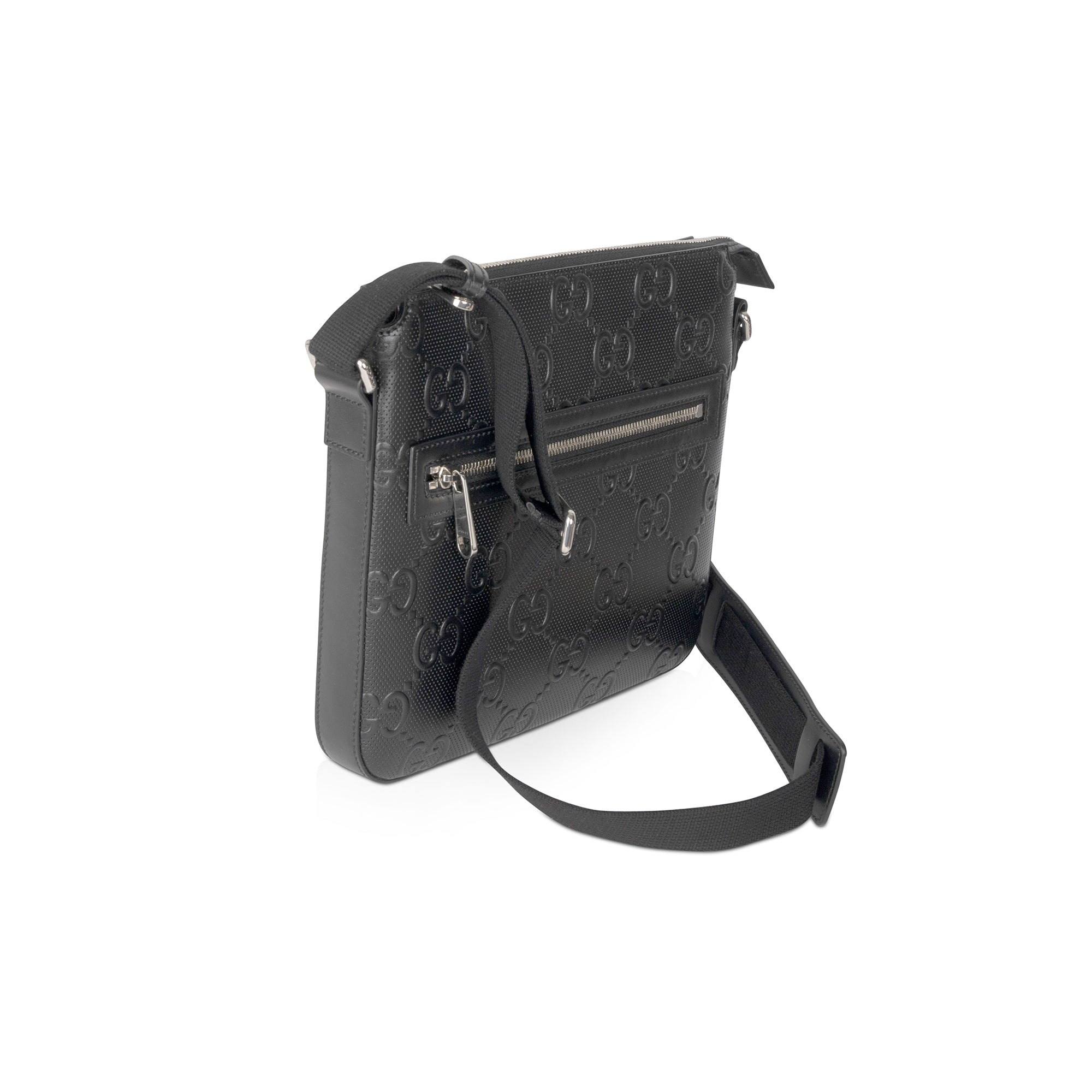 Gucci Black GG Embossed Small Messenger Bag