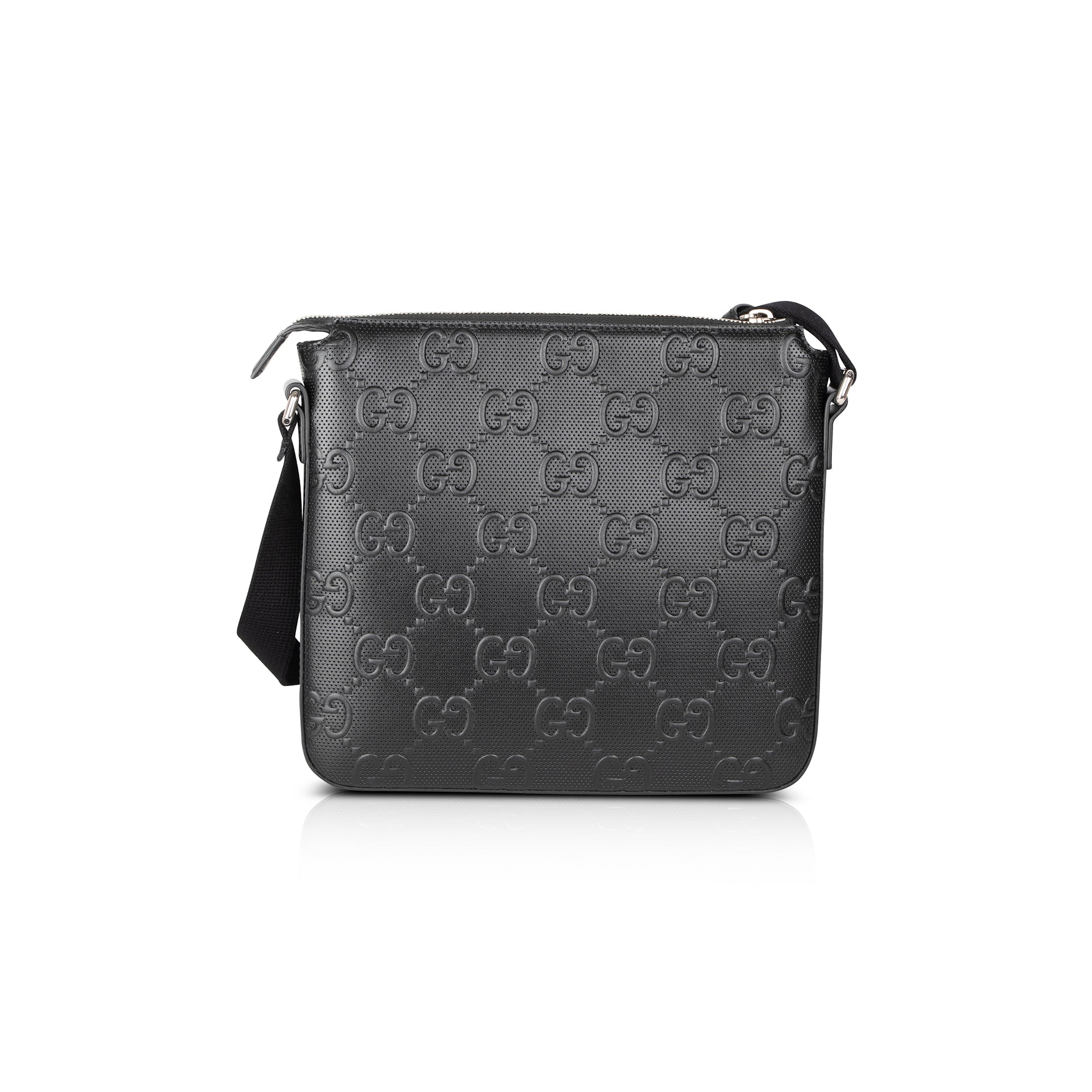 Gucci Black GG Embossed Small Messenger Bag