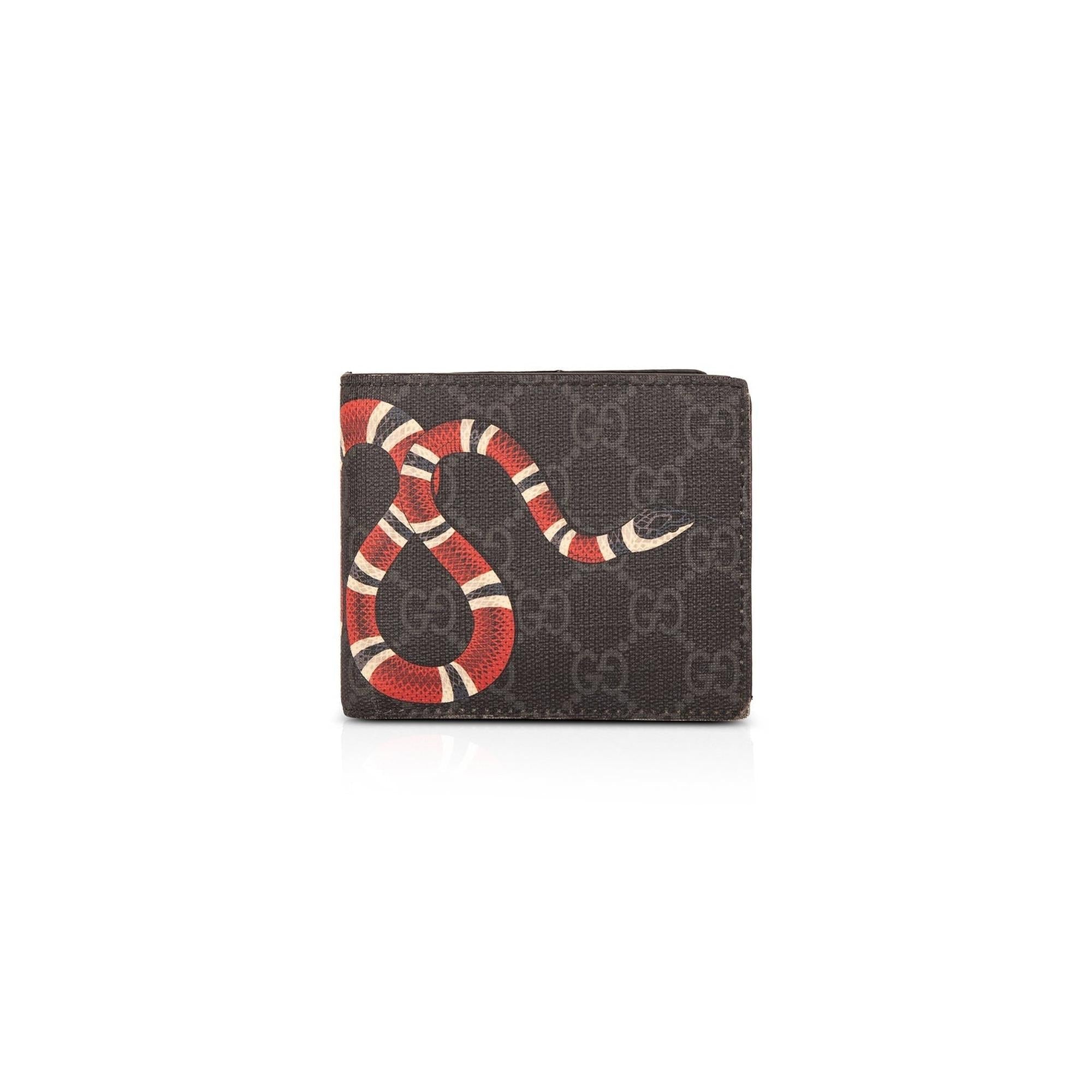 Gucci Black GG Supreme Snake Print Bifold Wallet