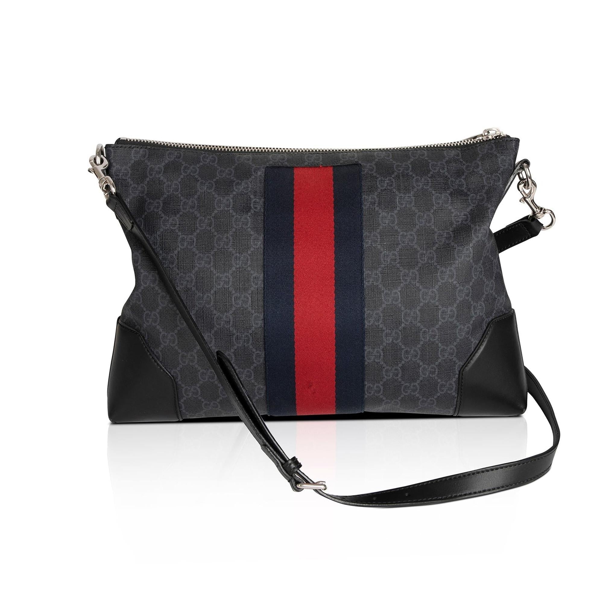 Gucci Black GG Supreme Web Messenger Bag