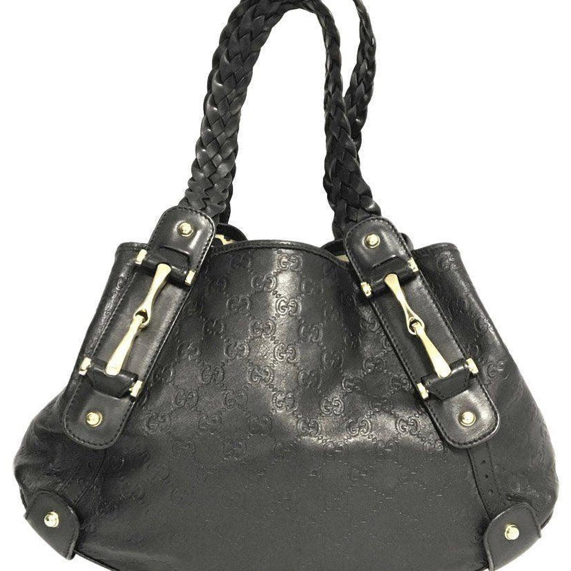 Gucci Black Guccissima Leather Studded Pelham Shoulder Bag