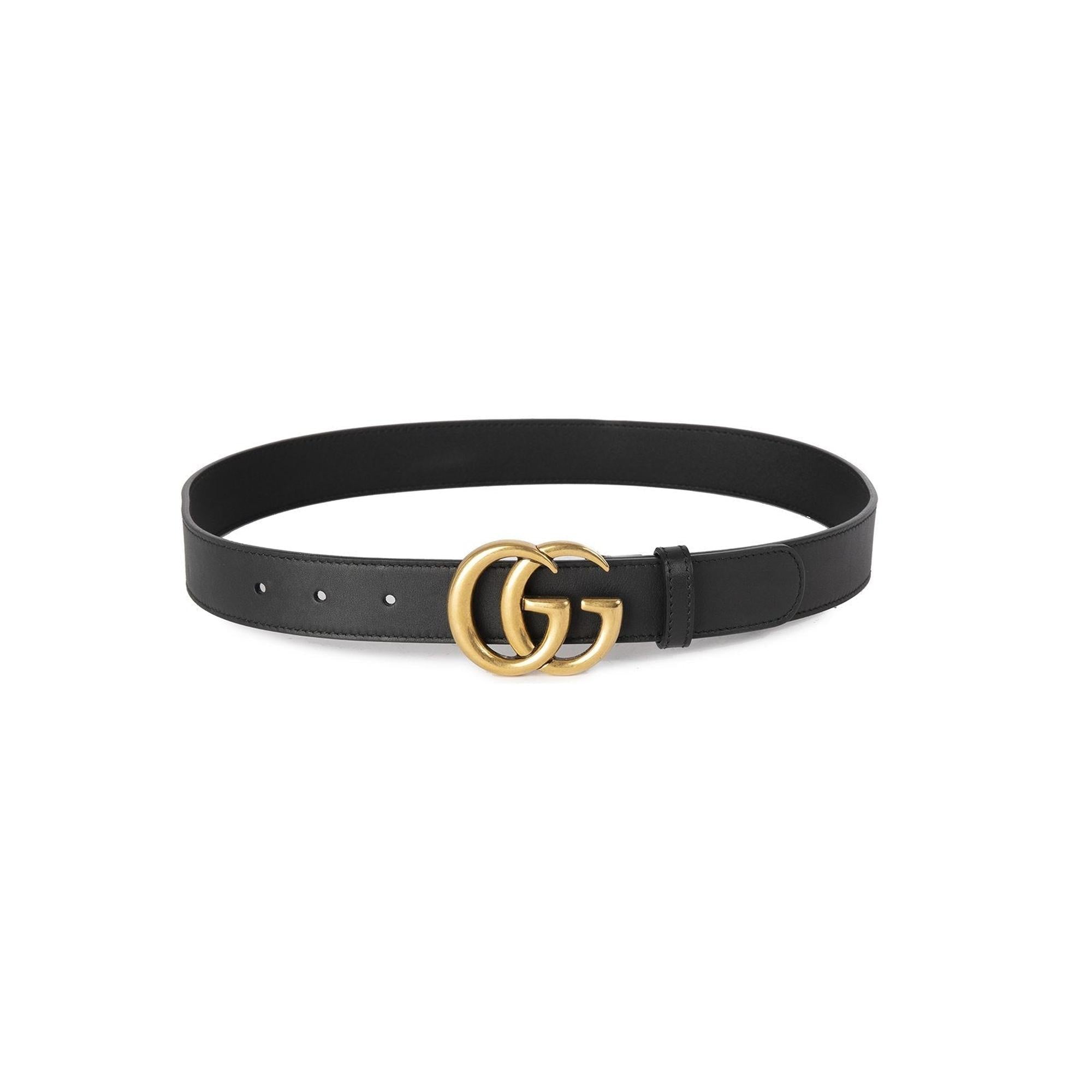 Gucci Black Leather Belt with Double G Buckle