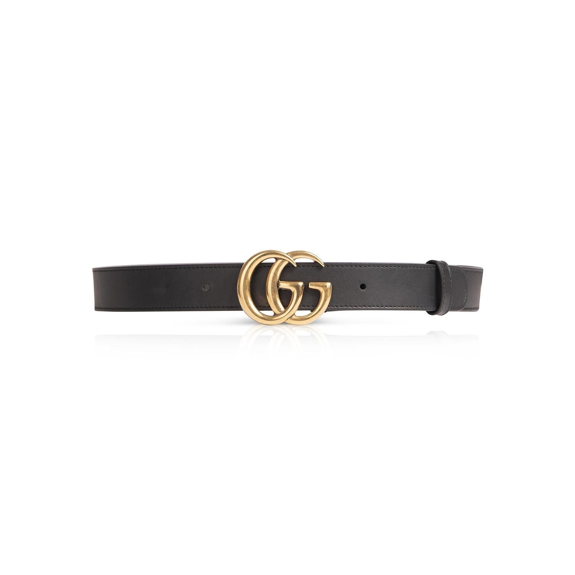 Gucci Black Leather Belt with Double G Buckle