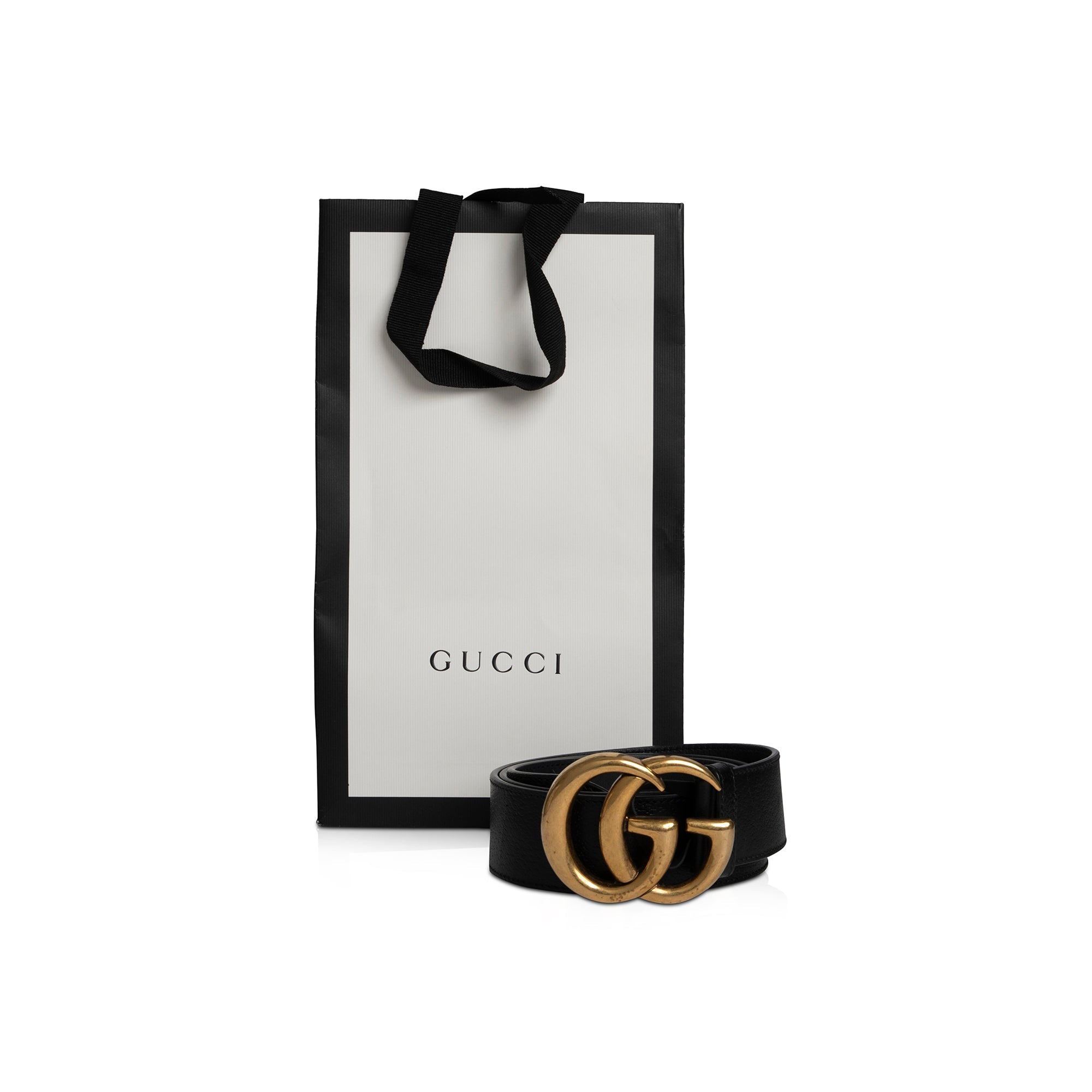 Gucci Black Leather Belt with Double G Buckle