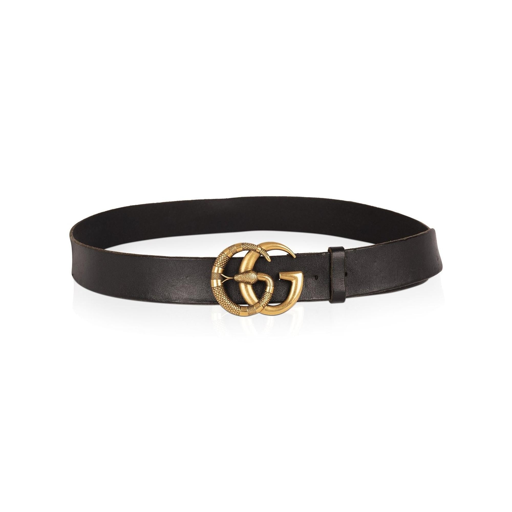 Gucci Black Leather Belt with Double G Snake Buckle w/ Box