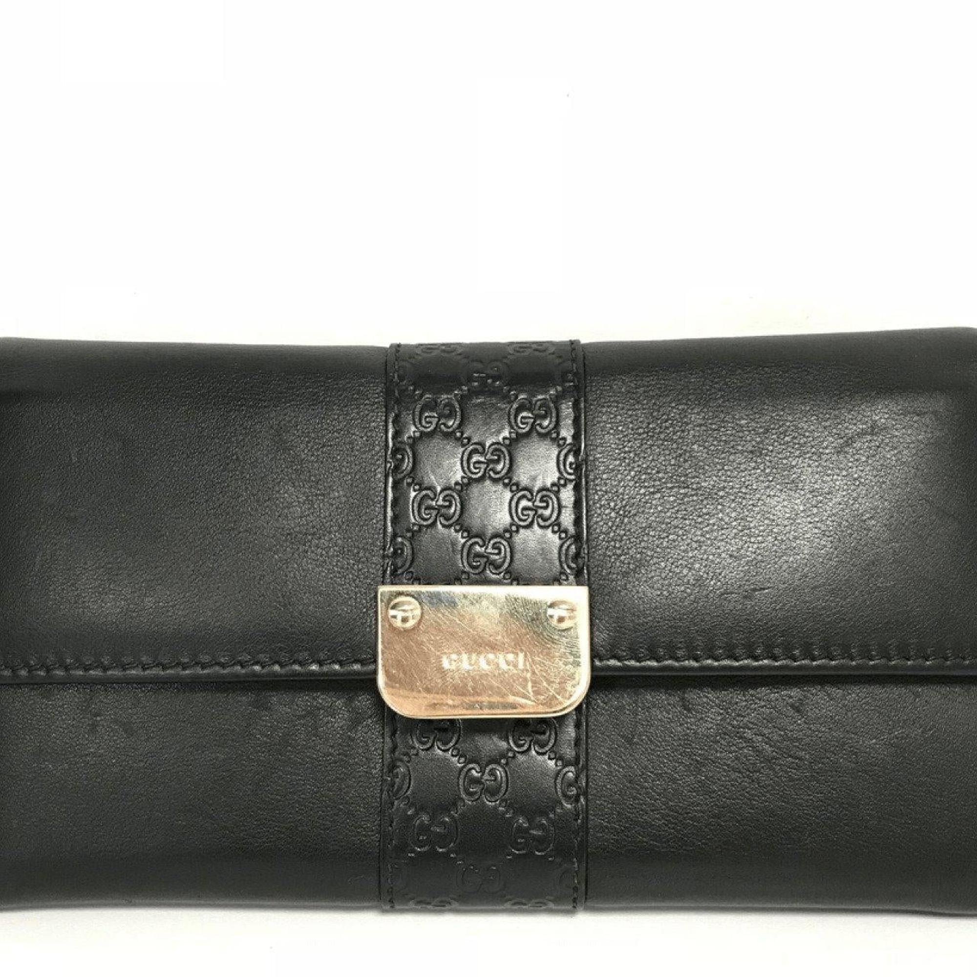 Gucci Black Leather Engraved Metal Plate Continental Wall