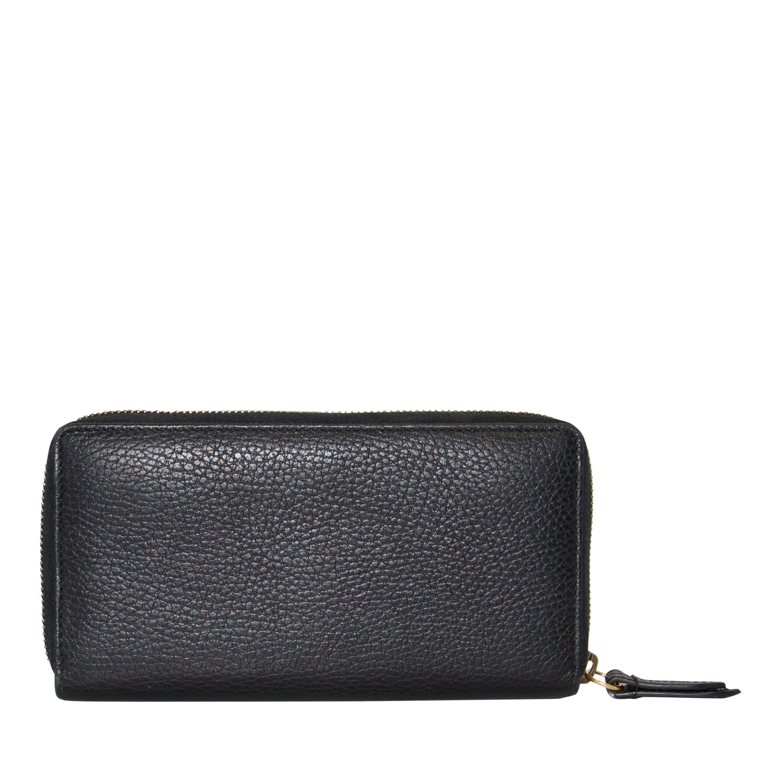 Gucci Black Leather Zip-Around Wallet with Butterfly