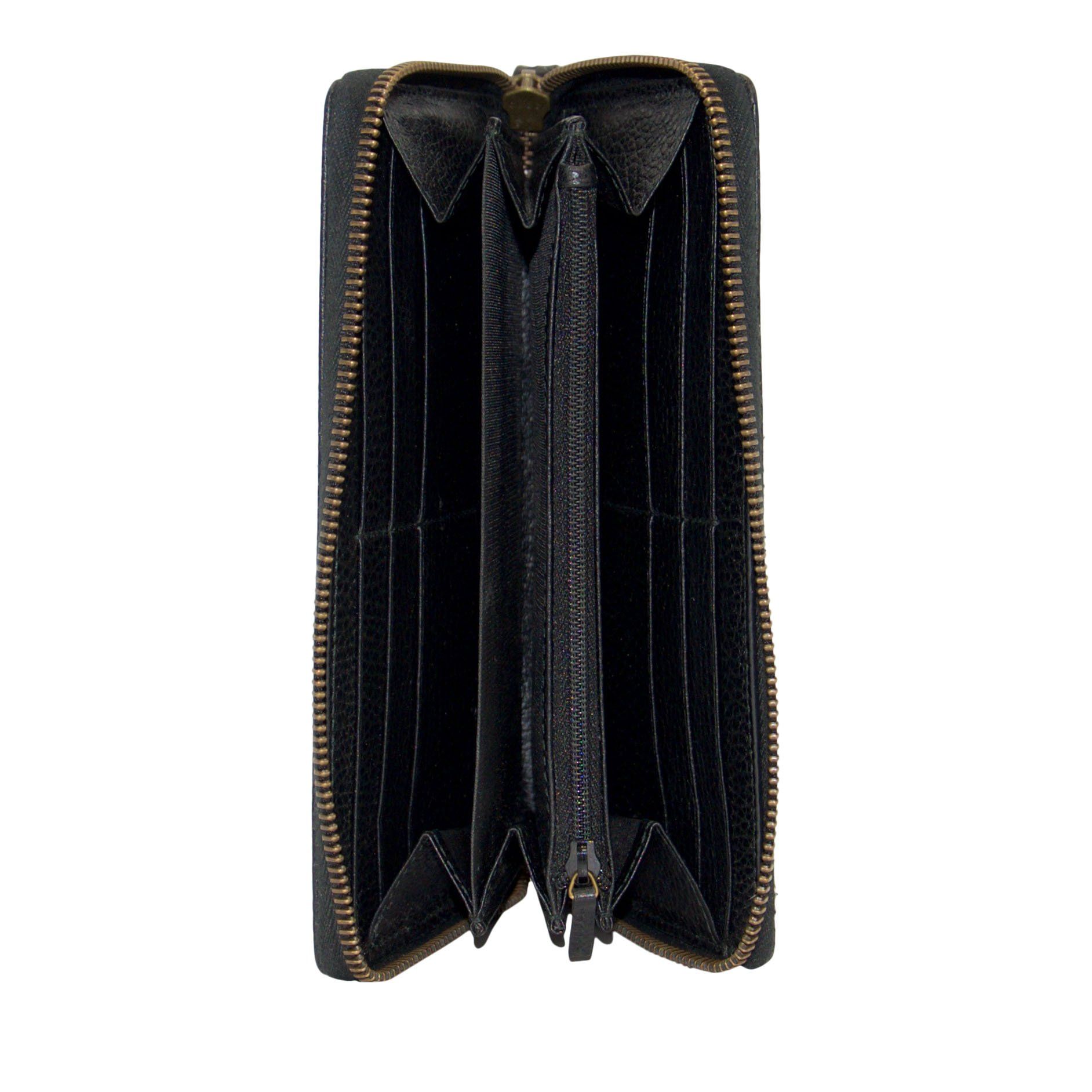 Gucci Black Leather Zip-Around Wallet with Butterfly