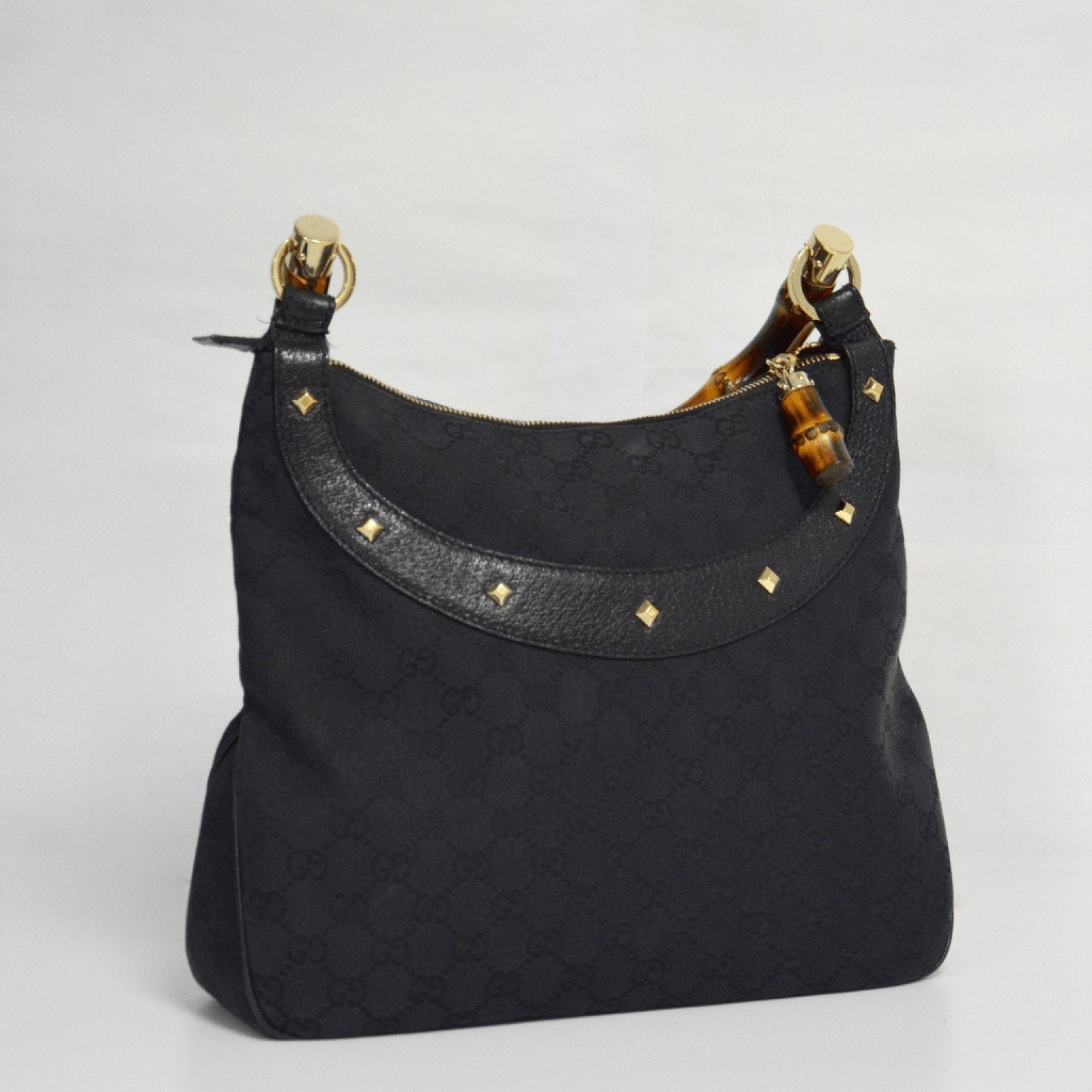 Gucci Black Monogram Anita Bamboo Top Handle Bag