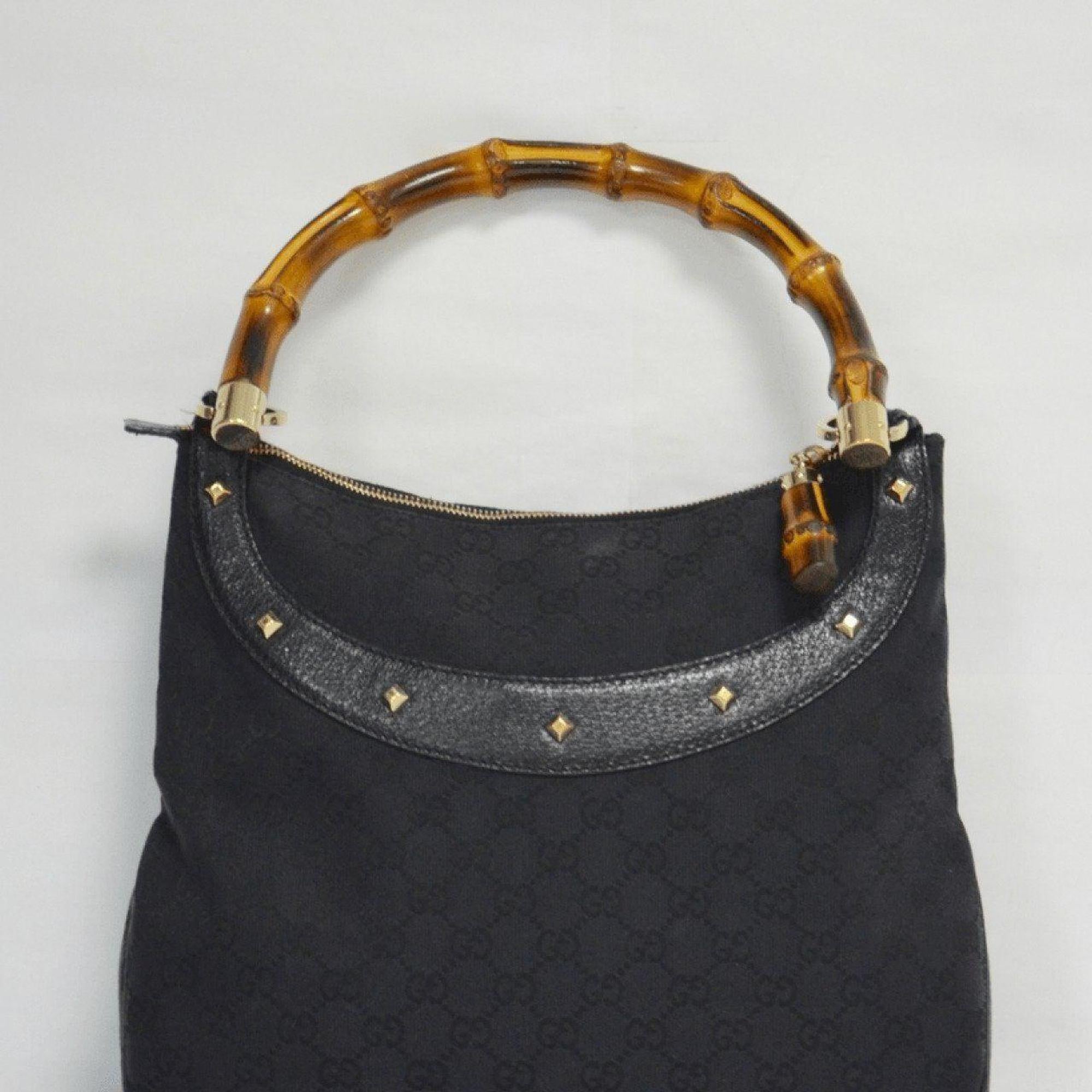 Gucci Black Monogram Anita Bamboo Top Handle Bag