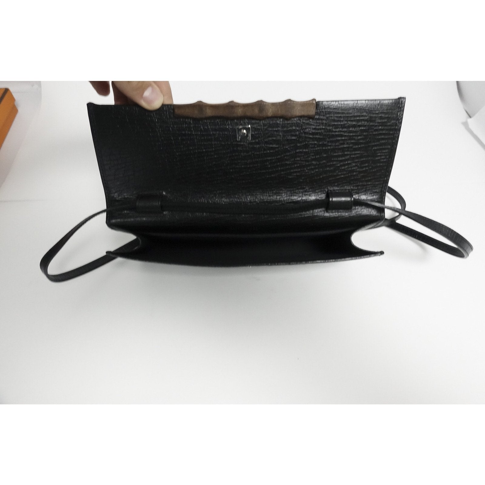 Gucci Black Monogram Bamboo Bar Clutch