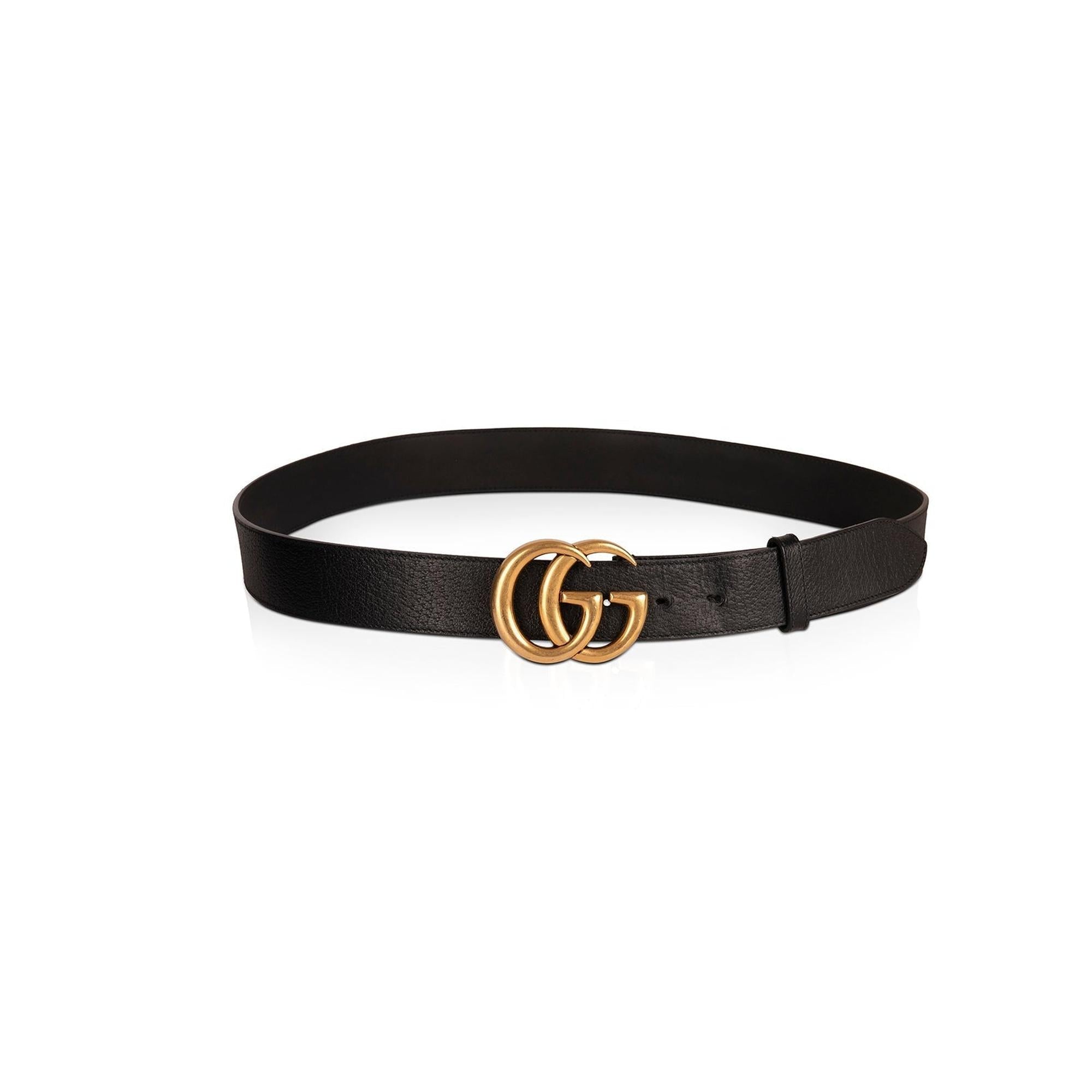 Gucci Black Wide Leather Belt with Double G Buckle