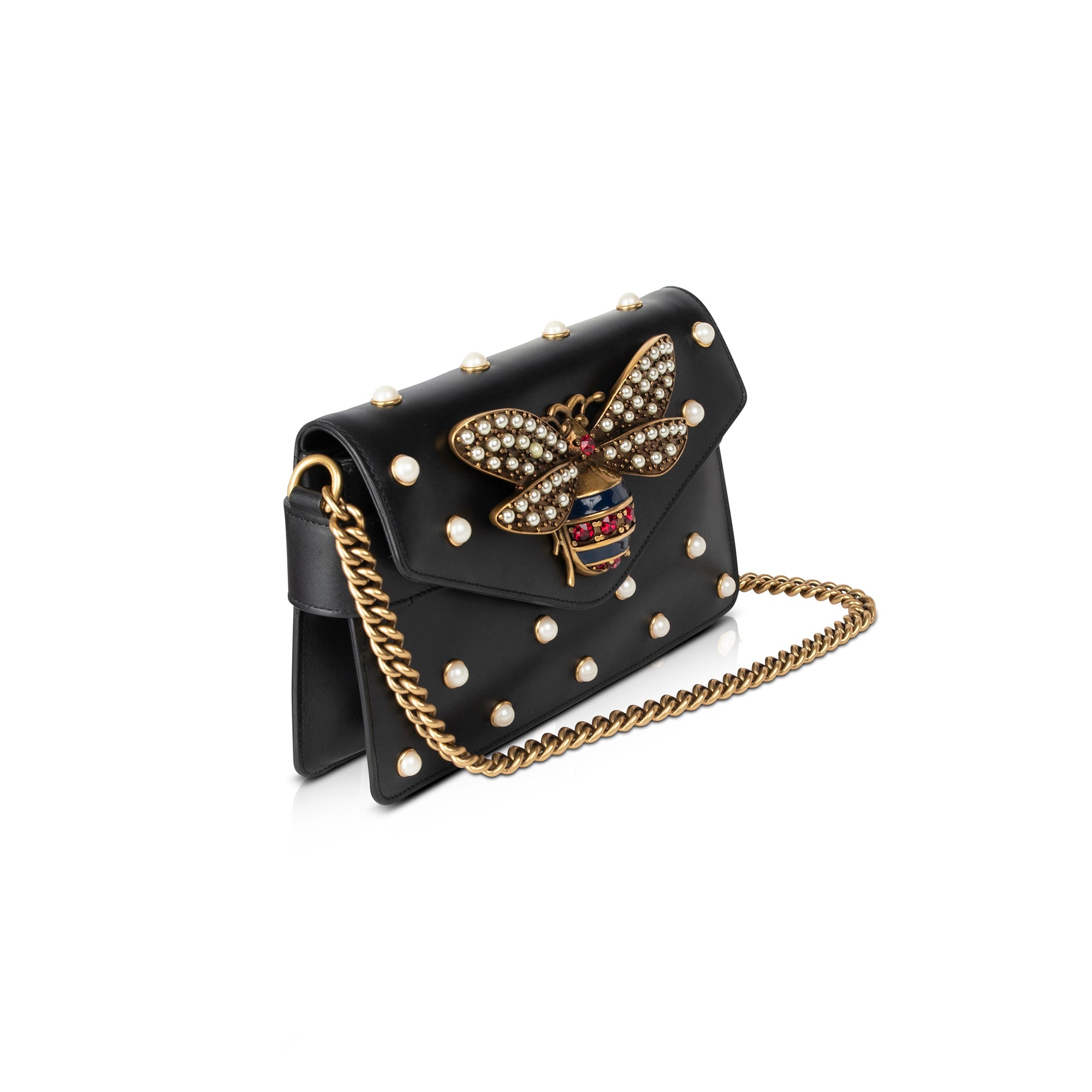 Gucci Broadway Pearly Bee Shoulder Bag w/ Box