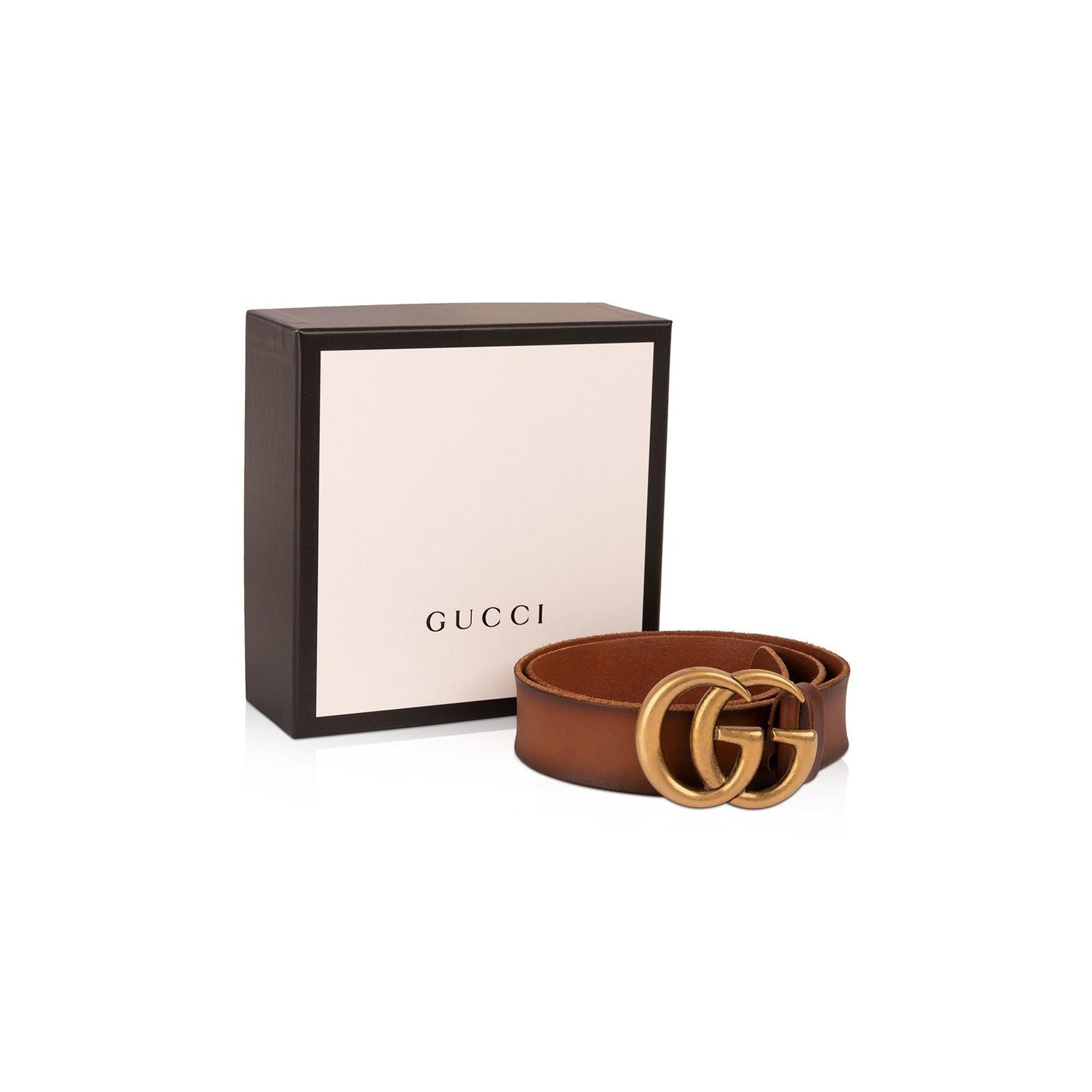Gucci Brown Leather Belt with Double G Buckle w/ Box