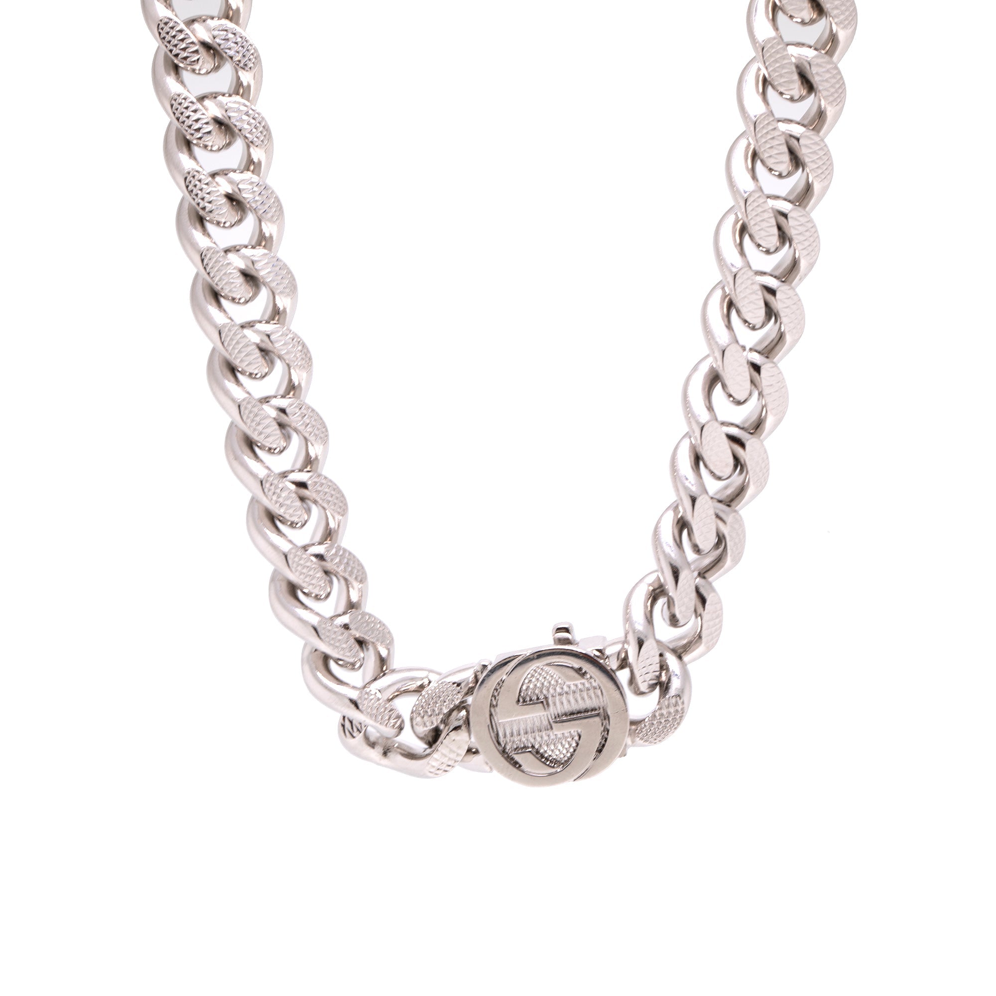 Gucci Chain Link Necklace with Gucci Script w/ Box