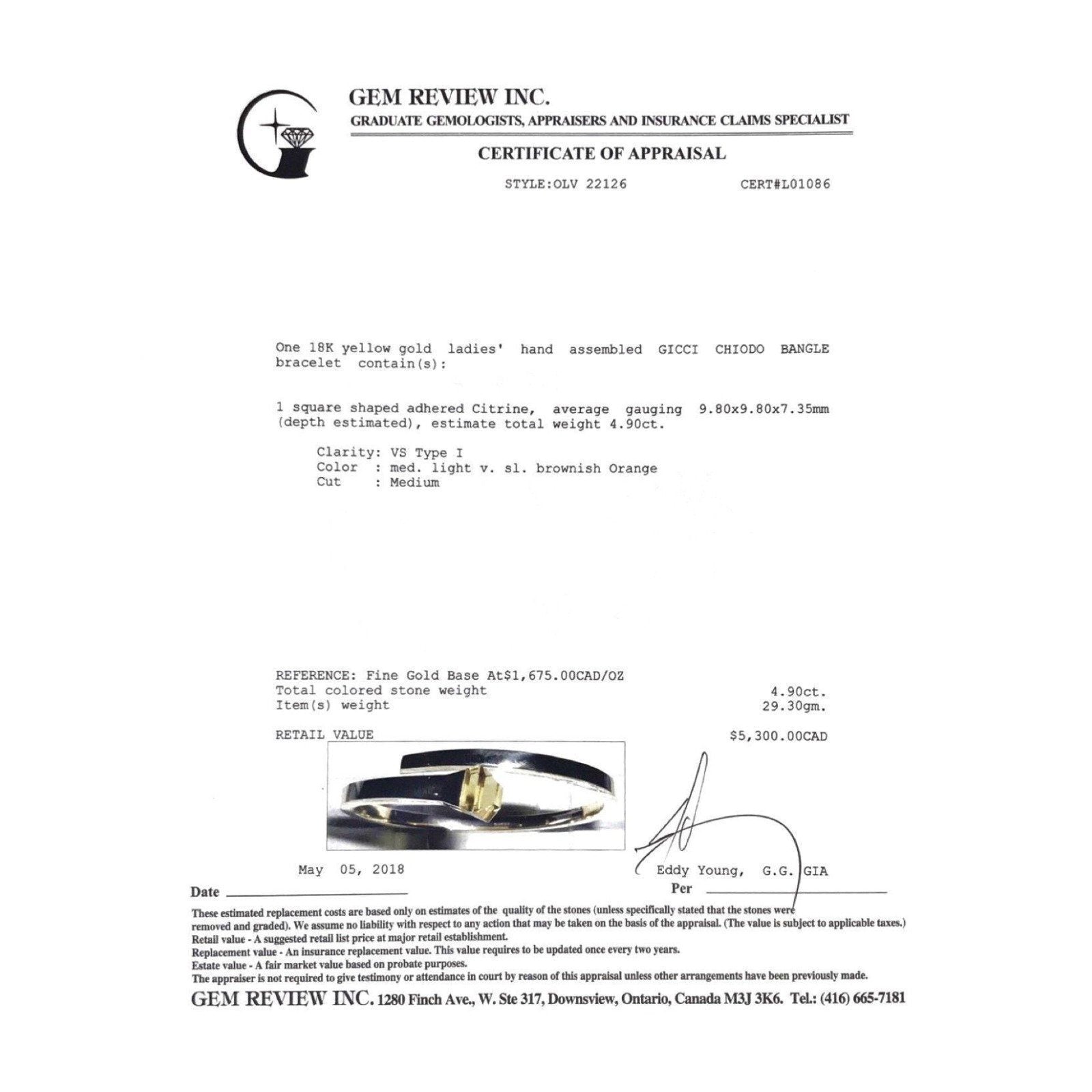 Gucci Citrine Chiodo Bangle Bracelet