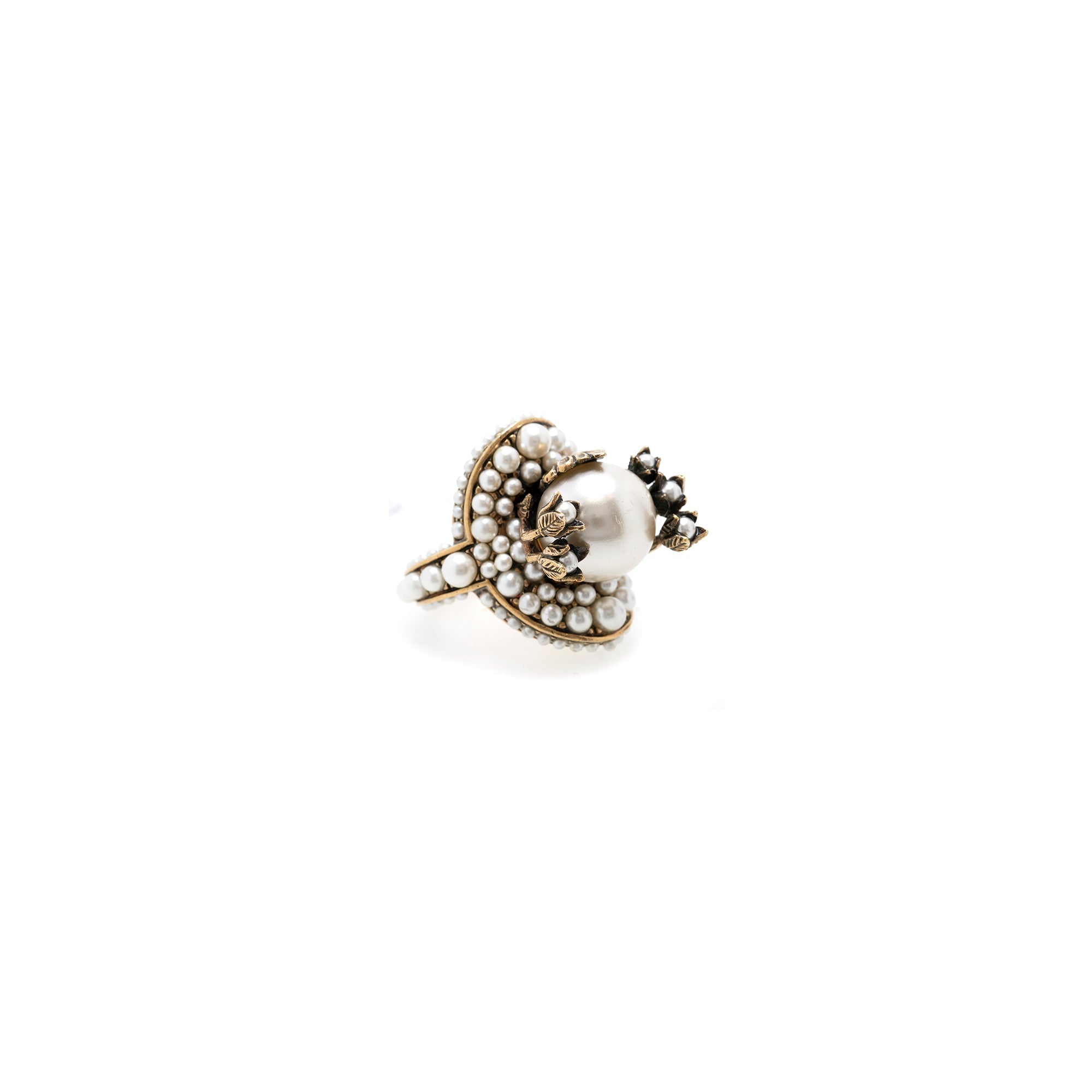 Gucci Faux Pearl Flower Cocktail Ring