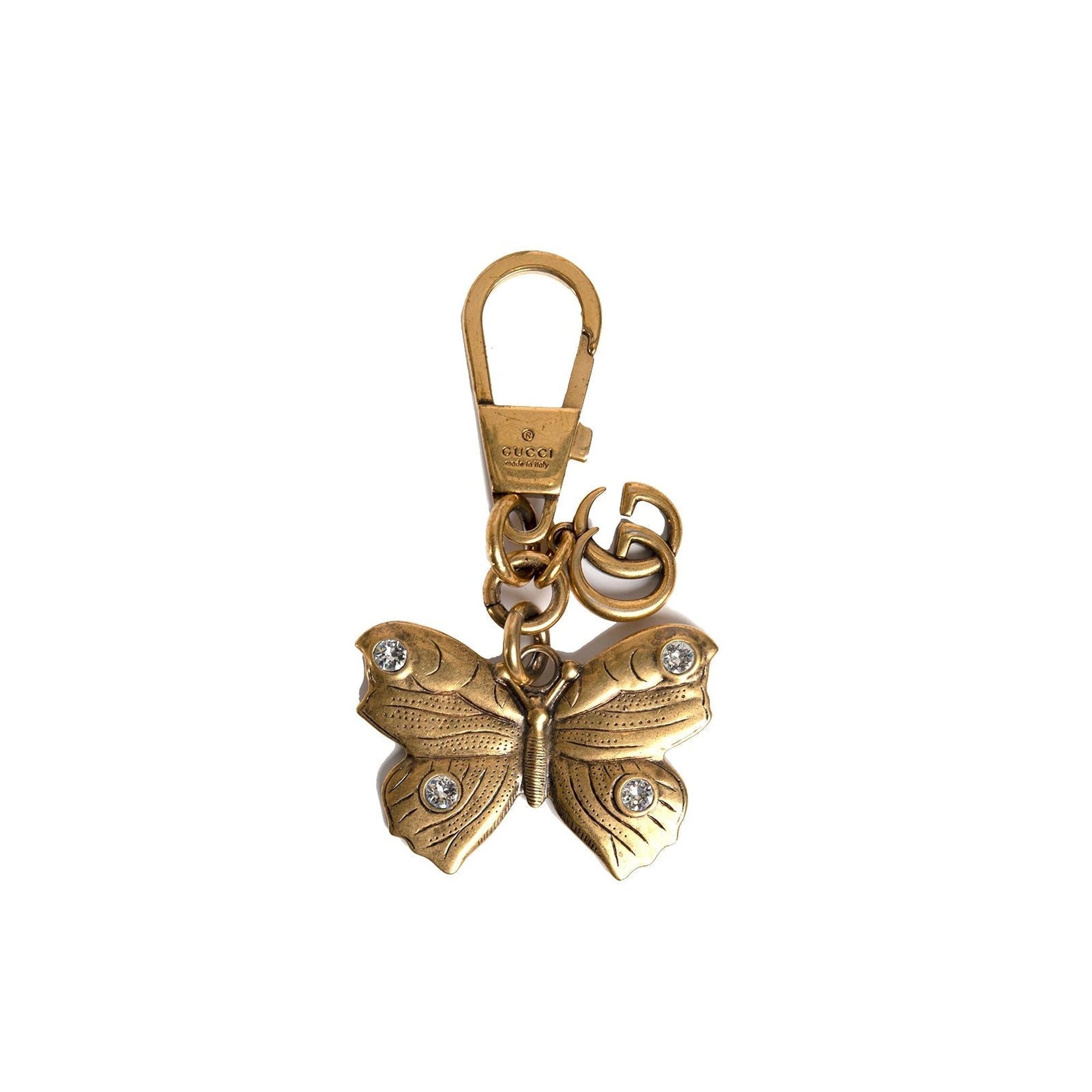Gucci GG Butterfly Rhinestone Key Chain w/ Box