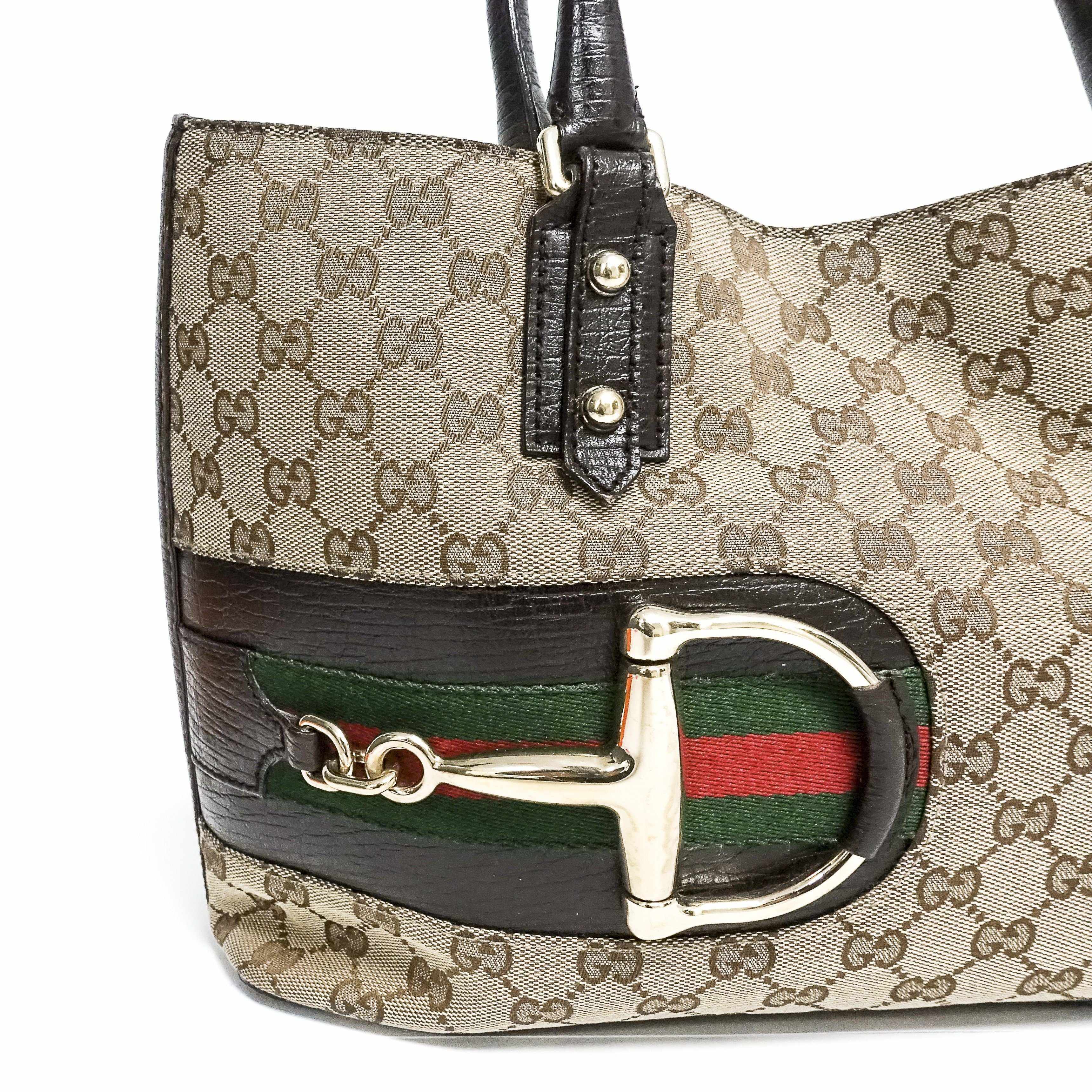 Gucci GG Canvas Horsebit Hasler Tote Handbag