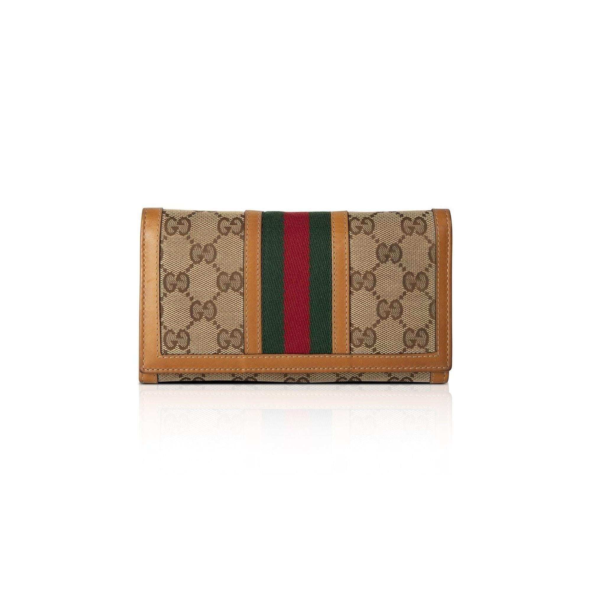 Gucci GG Canvas Web Continental Wallet w/ Box