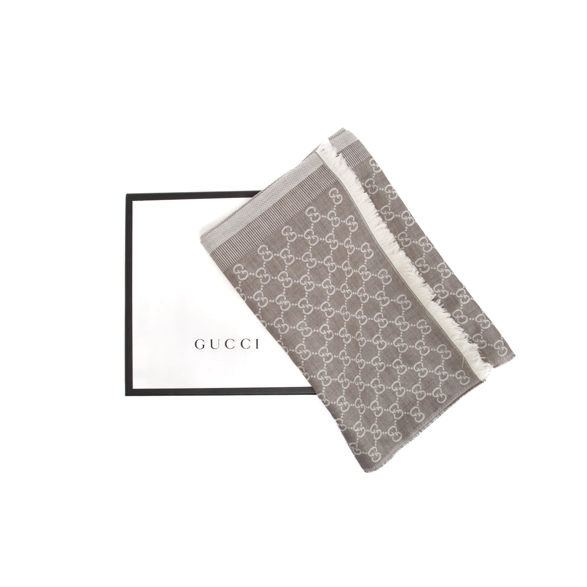 Gucci GG Jacquard Silk Wool Scarf w/ Box