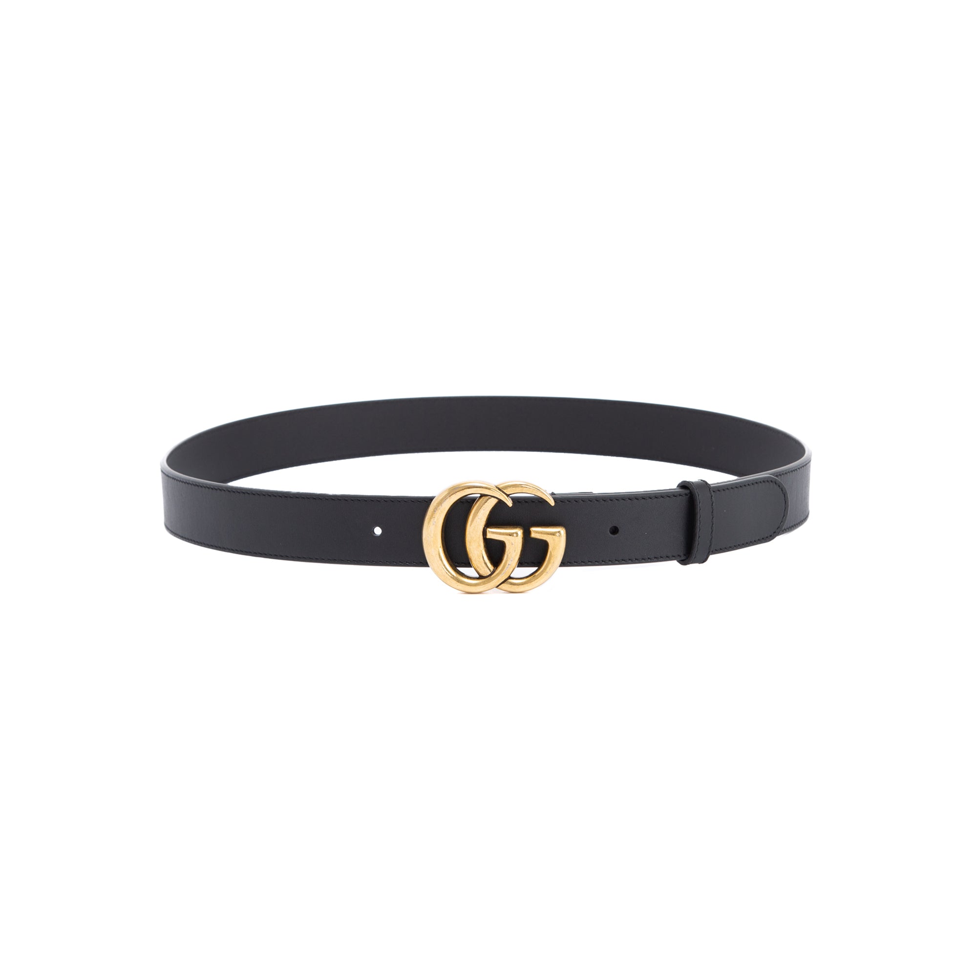 Gucci GG Marmont Black Leather Belt with Double G Buckle