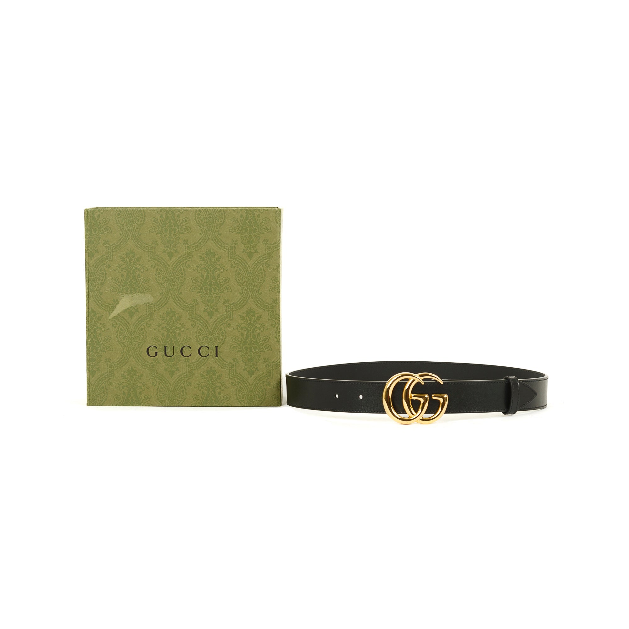 Gucci GG Marmont Black Leather Belt with Shiny Double G Buckle w/ Box