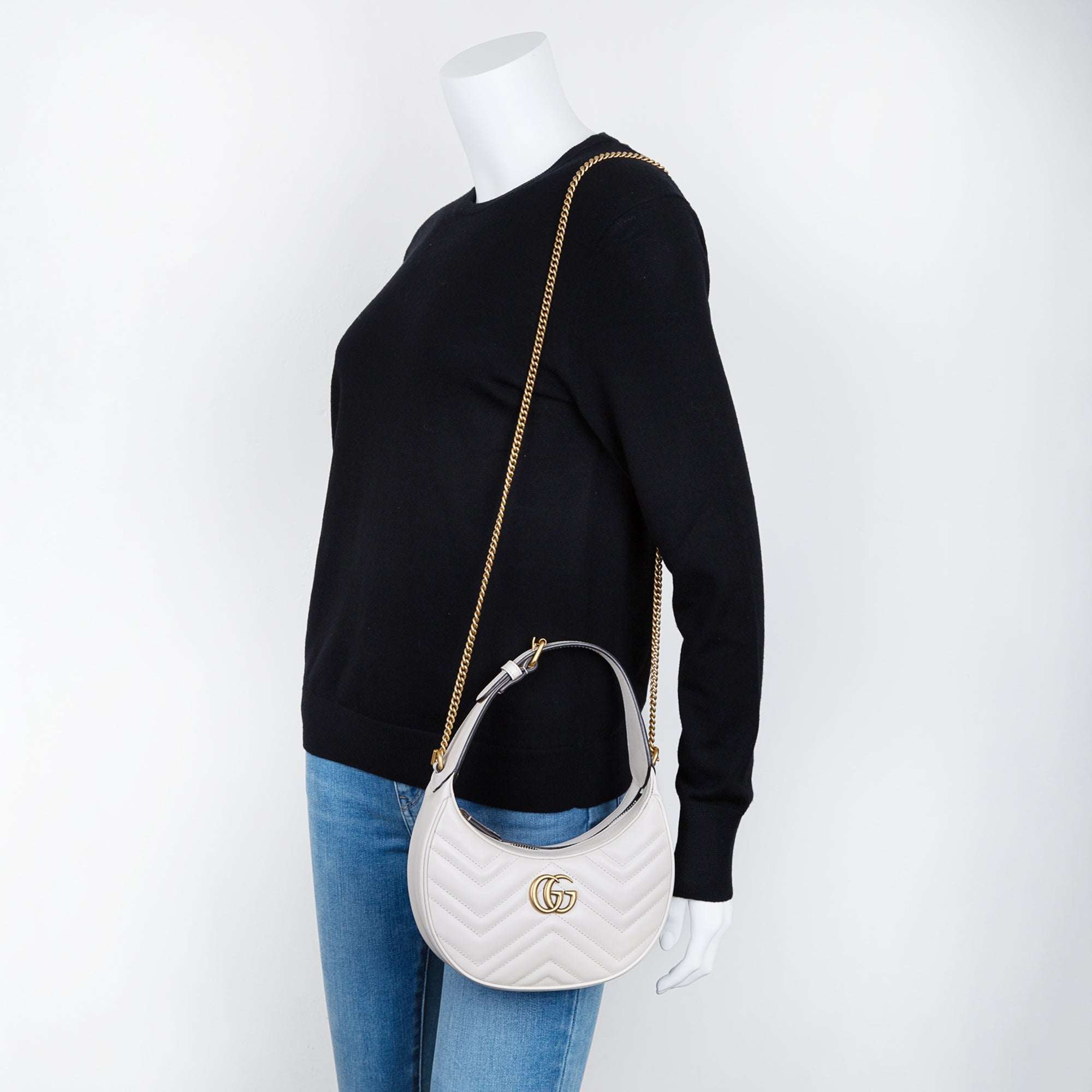 Gucci GG Marmont Half-Moon-Shaped Mini Bag w/ Box